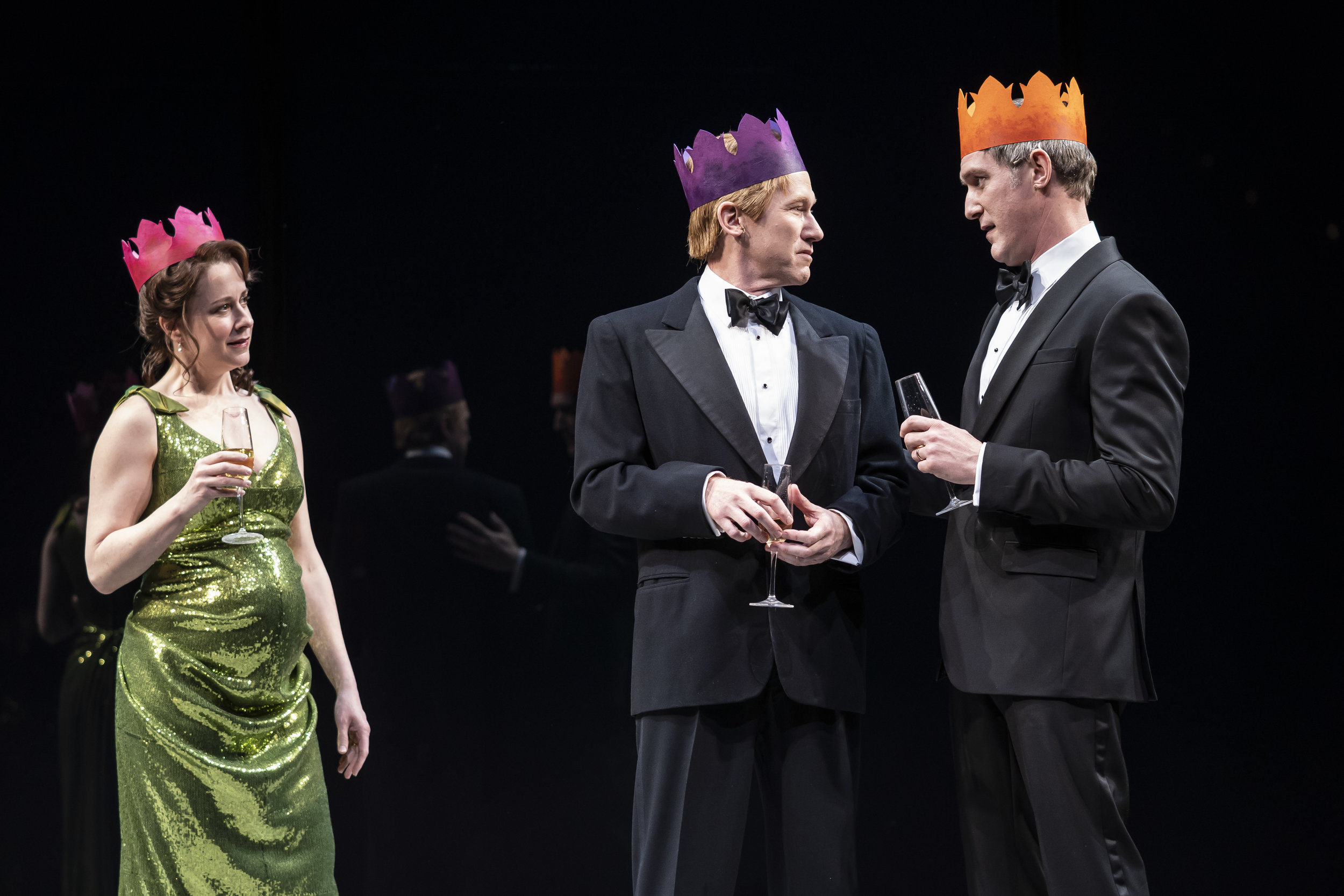 Kate Fry (Hermione), Dan Donohue (Leontes) and Nathan Hosner (Polixenes) in The Winter’s Tale by William Shakespeare, directed by Robert Falls (May 4 – June 9, 2019).