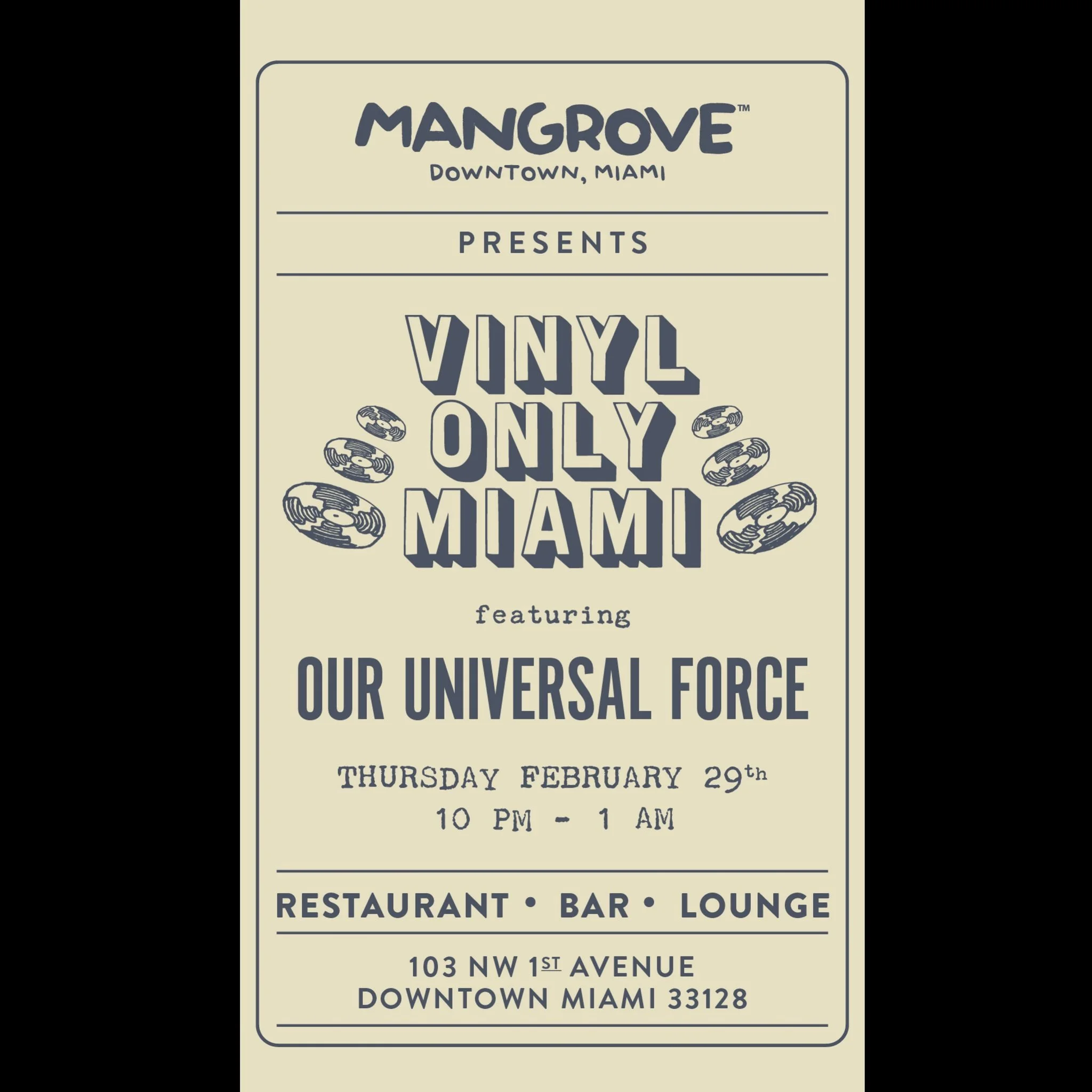 @mangrove.miami let&rsquo;s get it! @ouruniversalforce with the peeps at Mangrove - Thursday 2/29 - 10pm until 1am.  All Vinyl fun!  @ill_brieski @sohodutch #ouruniversalforce #mangrove #miamimusic #brooklyn #djcommunity #musiccommunity #hiphop #rand