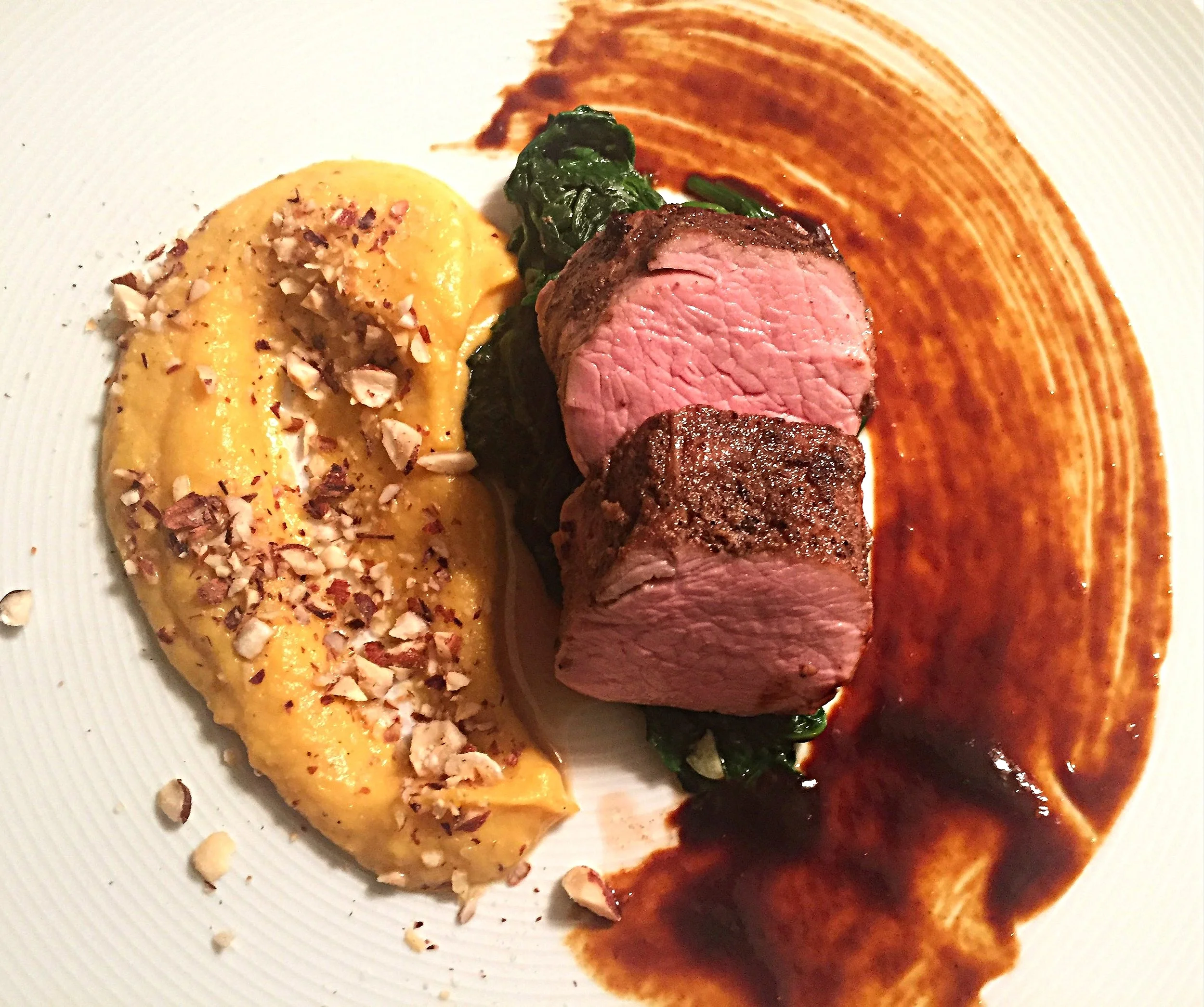 Pork Tenderloin with Spinach, Butternut Squash & Hazelnuts