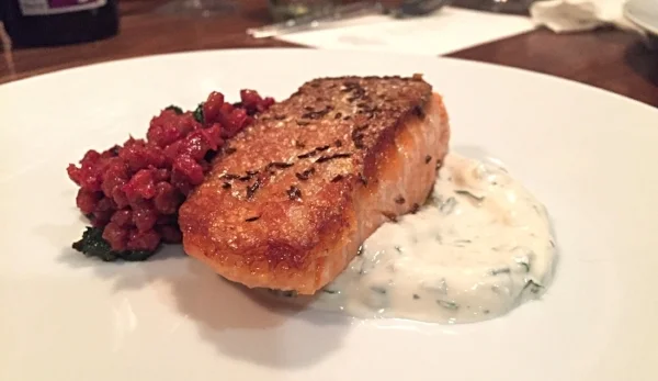 Caraway Salmon with Rye Berry-and-Beet Salad