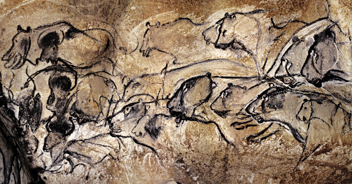 Chauvet Cave, France lion panel painting more than 30,000 years old