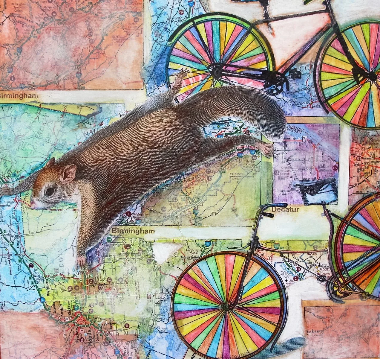  Flying Squirrel 12" x 12" Mixed media/wood 