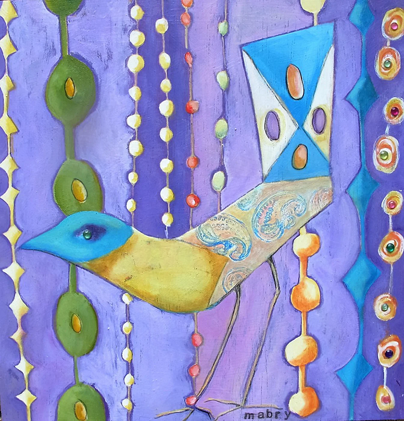  Designer Bird-framed 12" x 12" Mixed Media/wood panel 