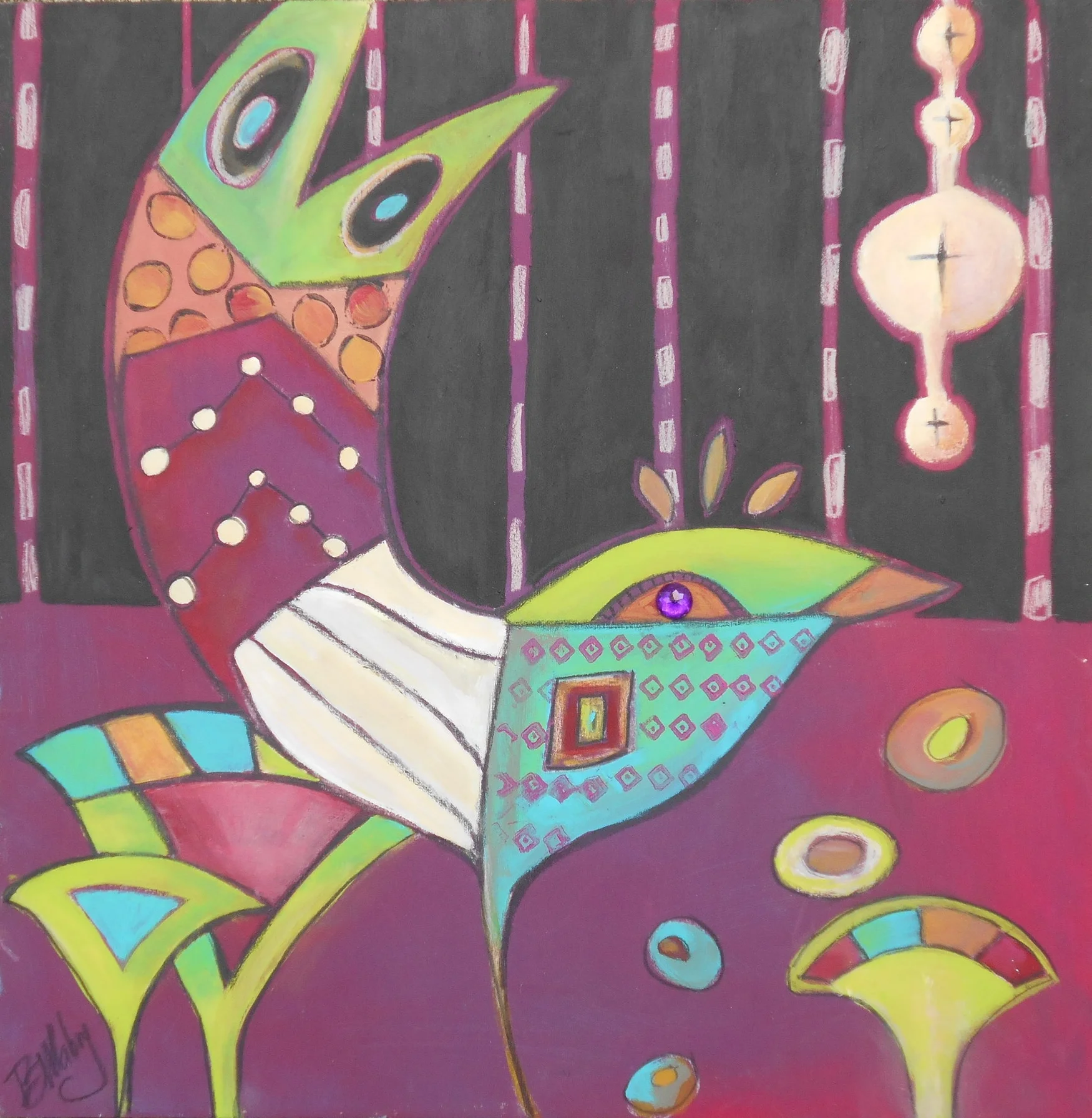  Bird Out 12" x 12" Acrylic/wood panel 