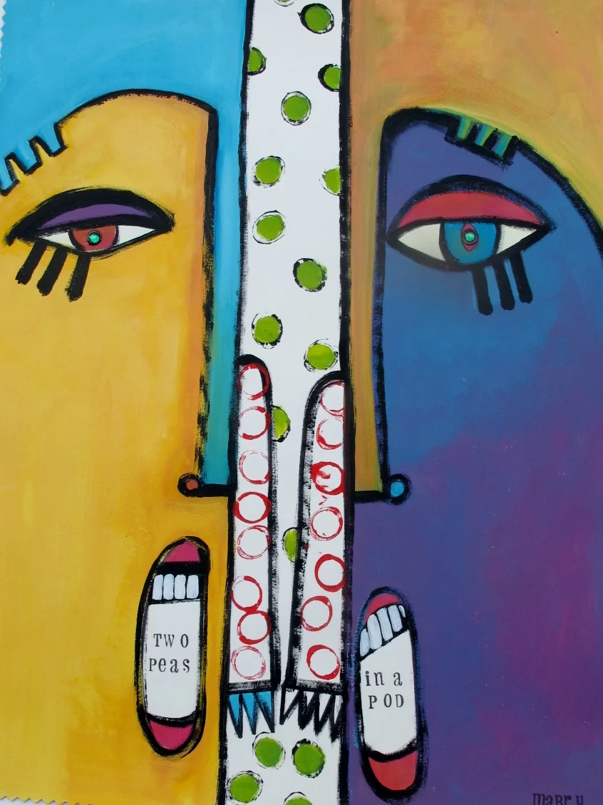  Two Peas in a Pod approx 12" x 14" Acrylic/cardboard 