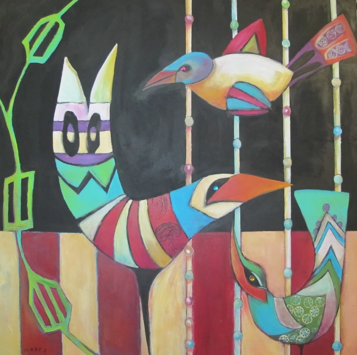  Bird Clan-framed 24" x 24" Arylic/wood panel 