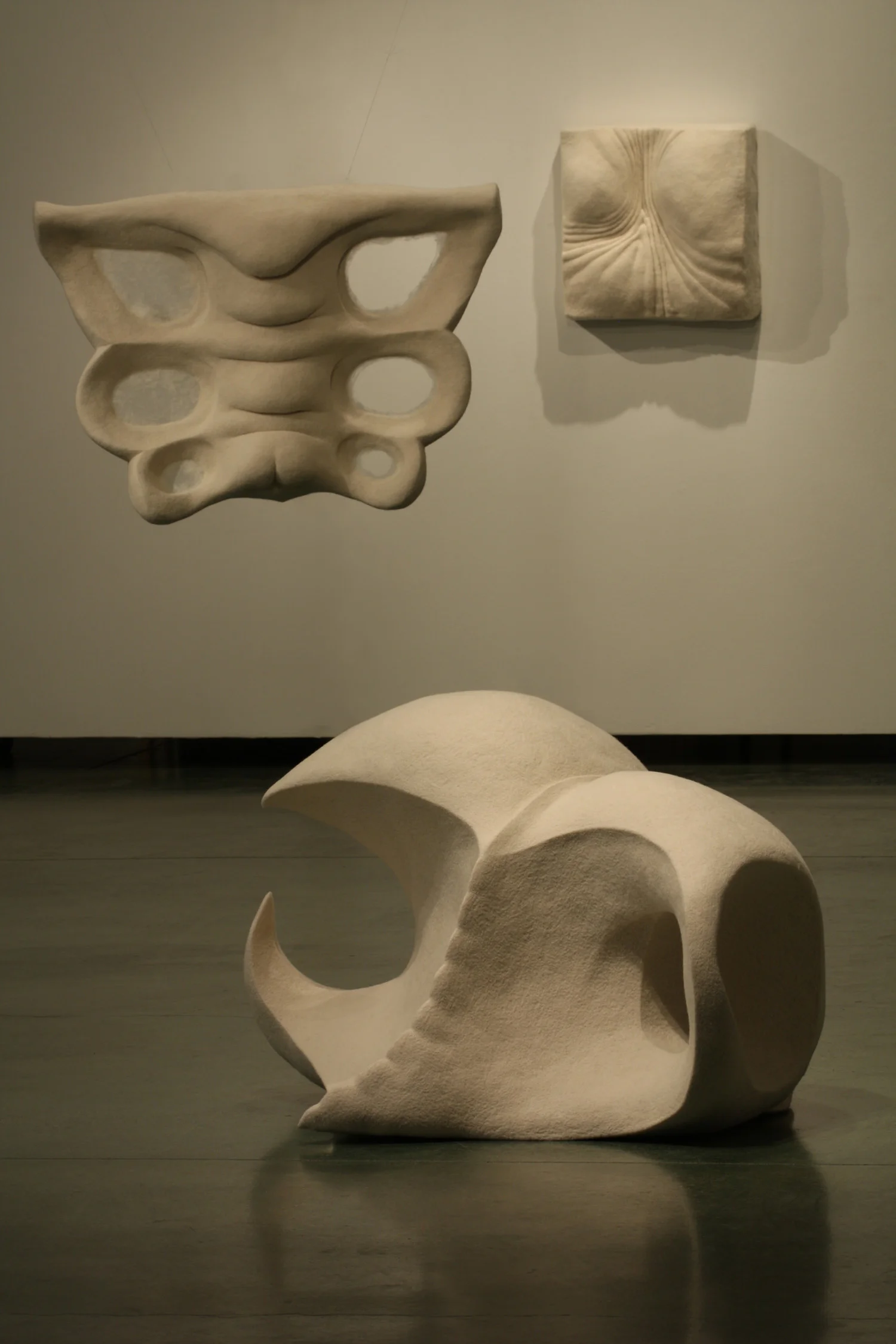 Left to right: Large Flesh & Bone #3 (Butterfly Pelvis) , Large Flesh & Bone #2 (Serrated Soft Skull) , and Flesh & Bone Panel Study #2