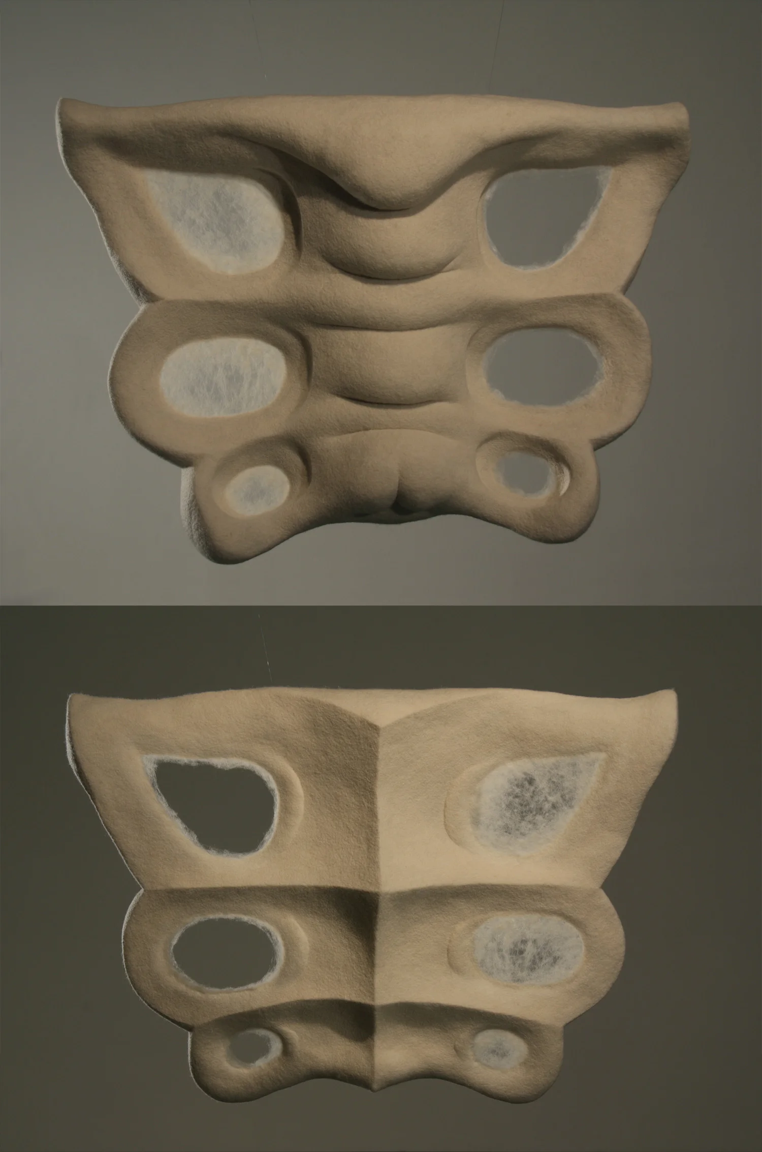 Large Flesh & Bone #3 (Butterfly Pelvis) , wool, industrial felt and steel, 27" x 35" x 9", 2013. Private collection.