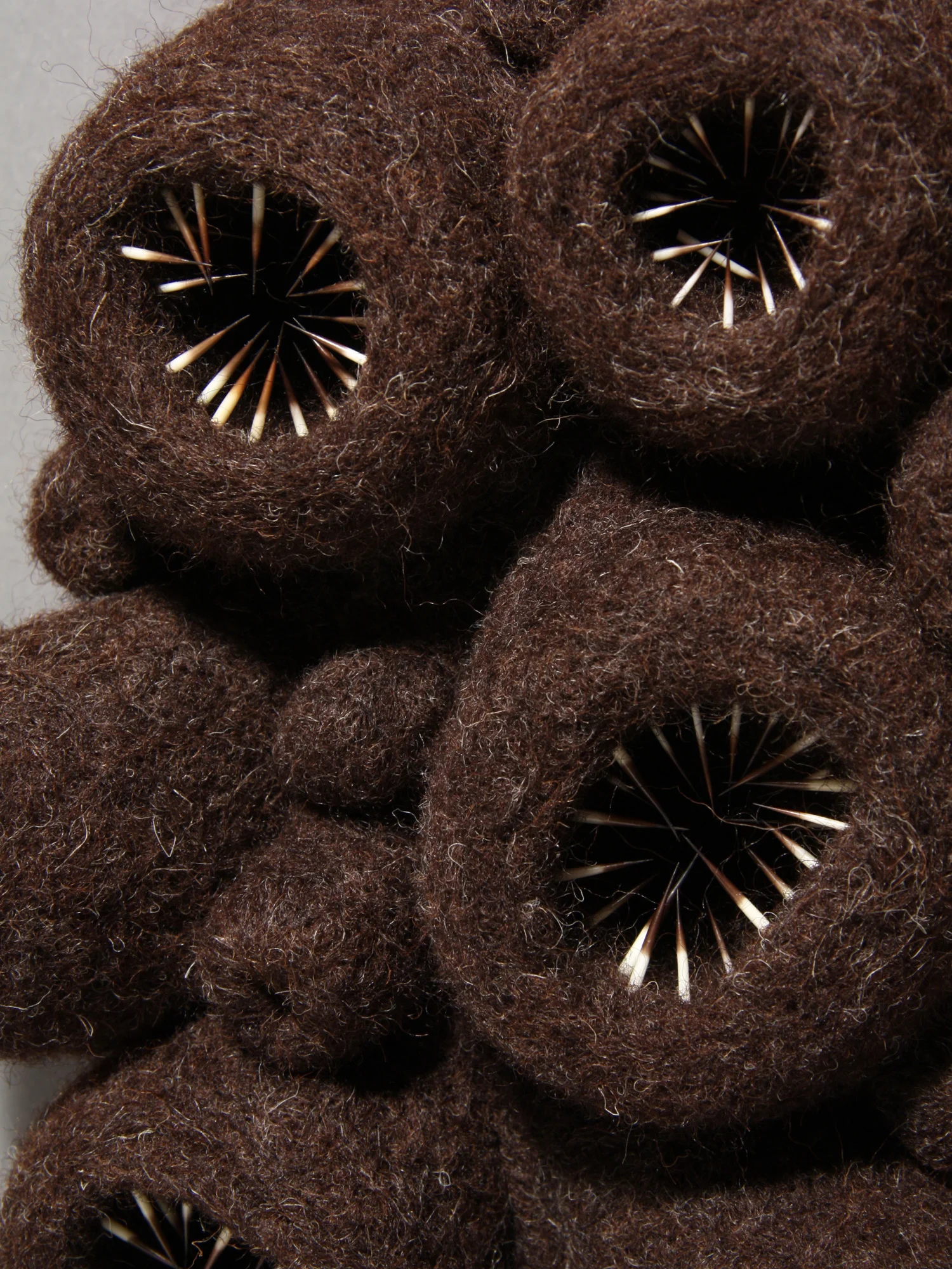 Amorphozoa #14, detail, wool and porcupine quills, 13.5" x 7" x 3", 2010. Private collection.