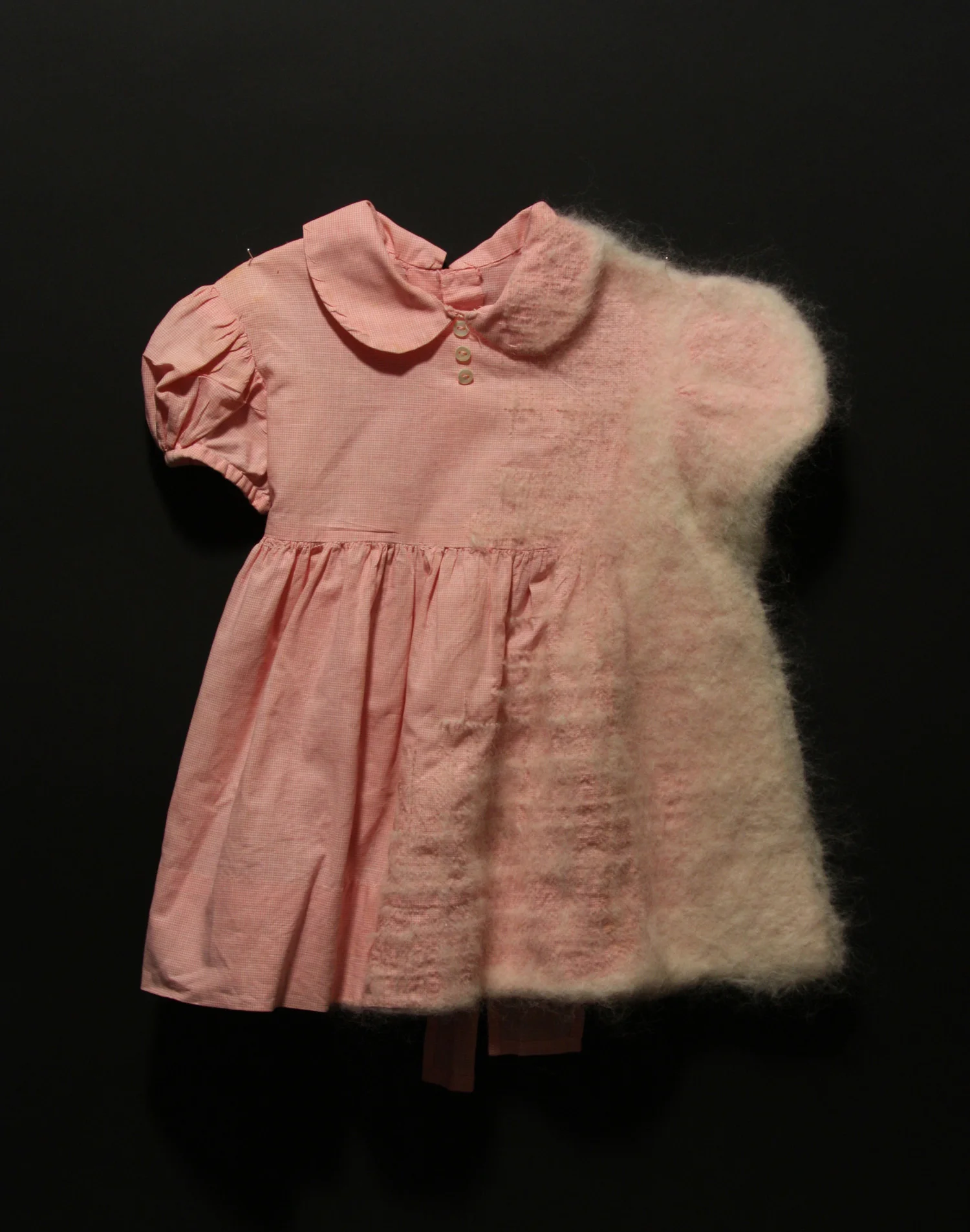 Pink Checkered Dress, wool and found textiles, 20" x 18" x 1.5", 2009