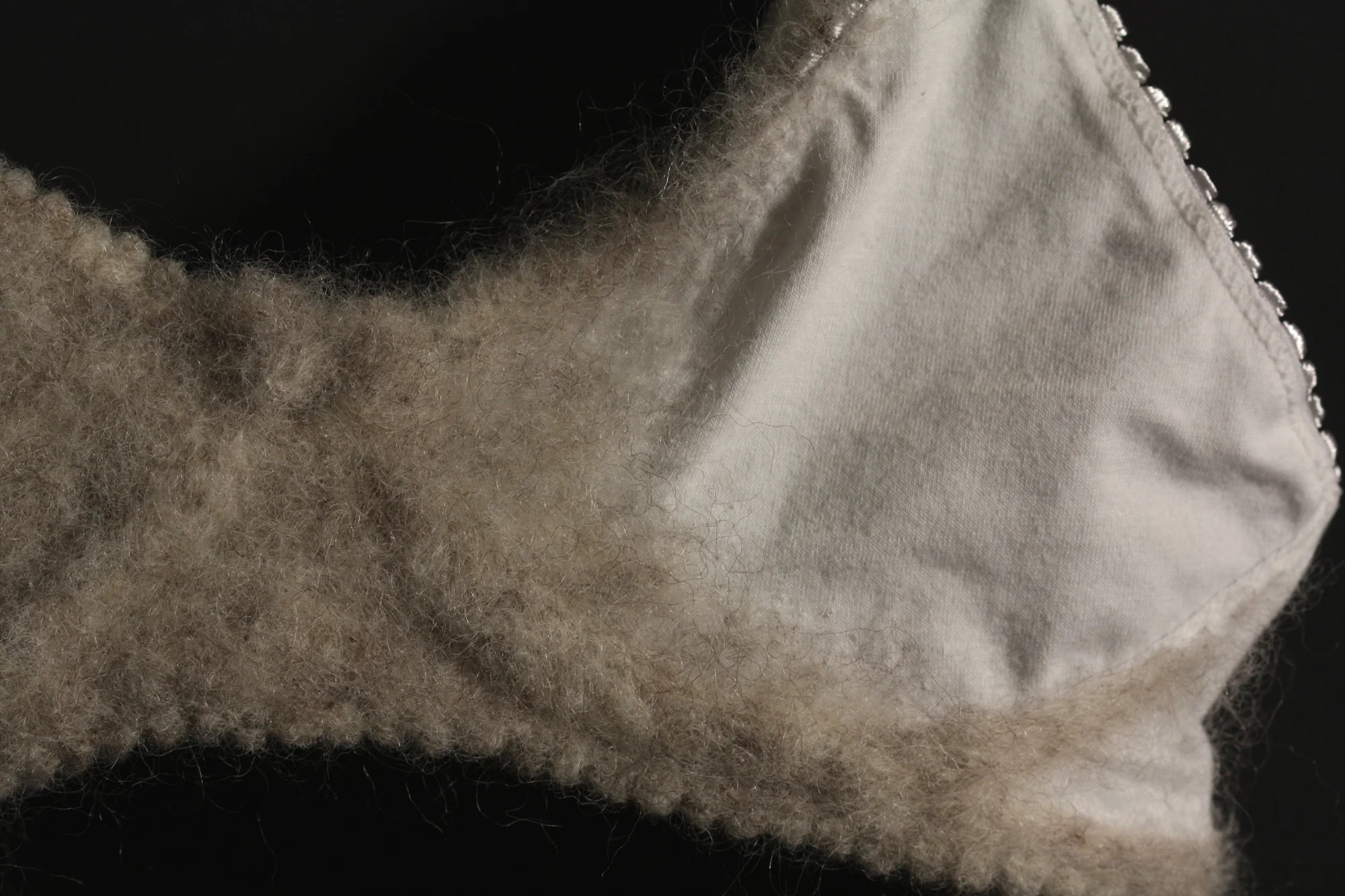 Training Bra , detail, wool and found textiles, 18" x 15" x 2”, 2009