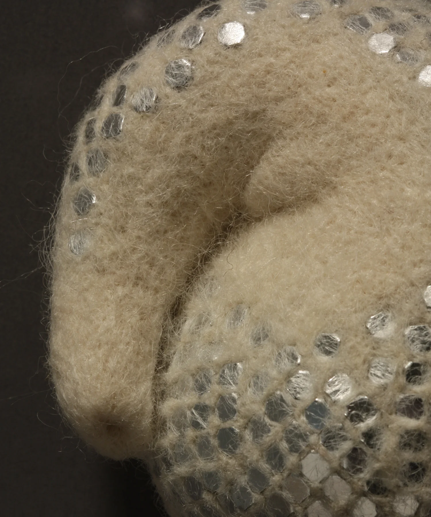 Lorica #5, detail, wool and metal mesh, 3.75" x 2" x 3.25", 2011. Private collection.