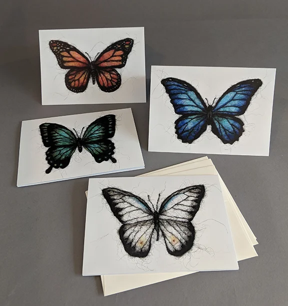 Set of 4 Butterfly Wool Drawing Cards ($50 Pledge)
