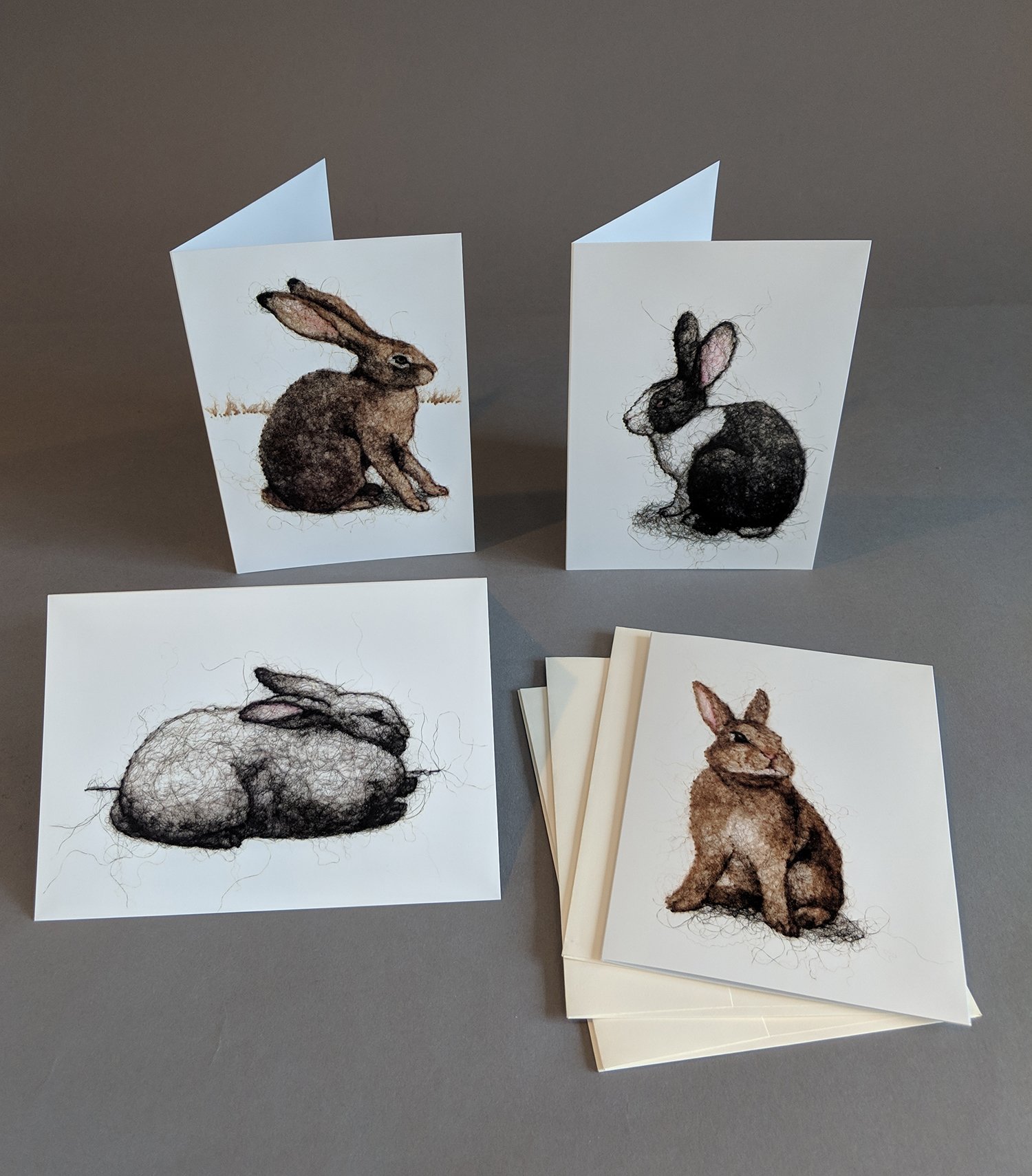 Rabbit Wool Drawing 5x7 Card Set