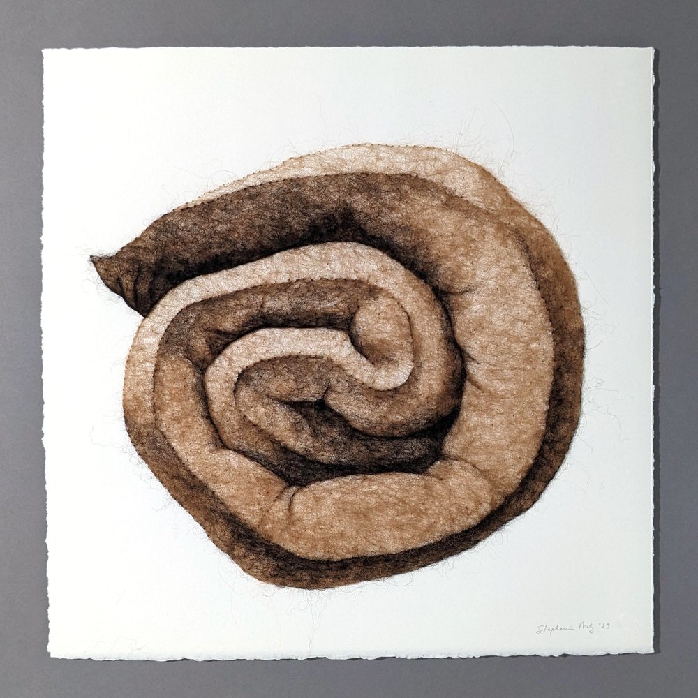 Furled, wool through paper, 15 x 15 x .25 inches, 2023