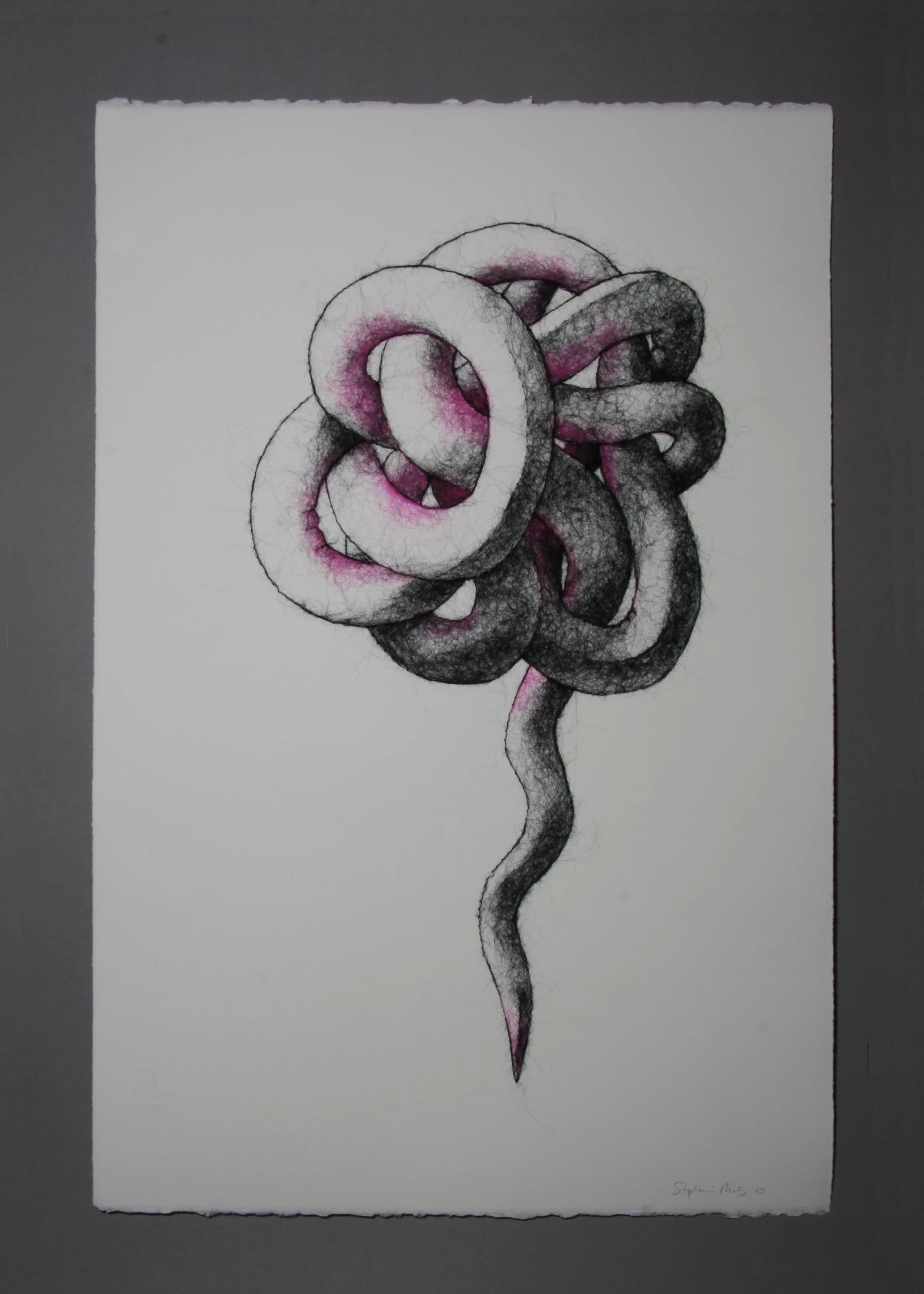 Ravel, wool through paper, 22 x 15 x .25 inches, 2025