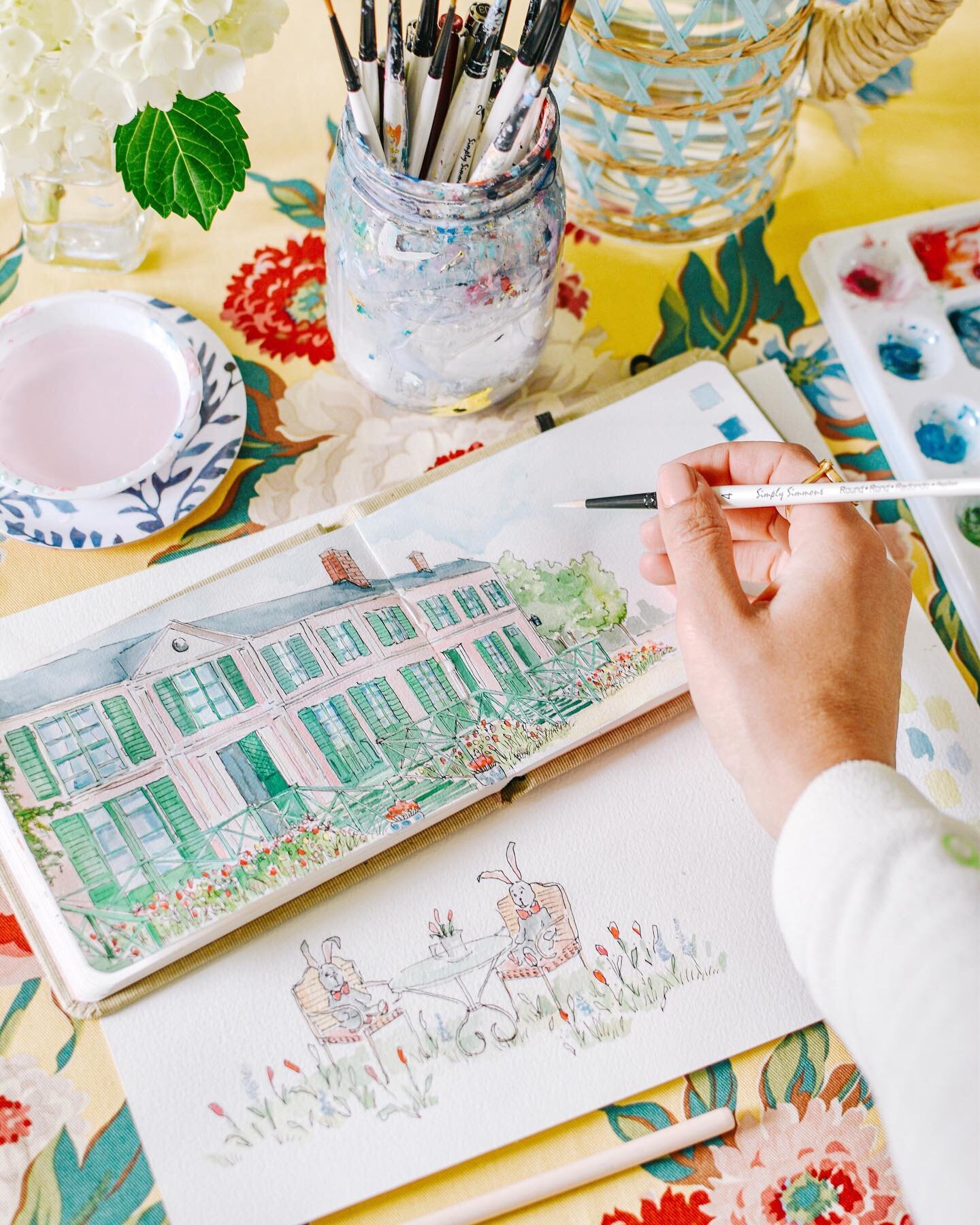 🖌My painting pal, @cestriley, lead us on an incredible {virtual} art journey last night to Claude Monet&rsquo;s home in Giverny through her @brushbecause watercolor workshop! 🌿Getting to see Riley&rsquo;s process over @zoom was such a special exper
