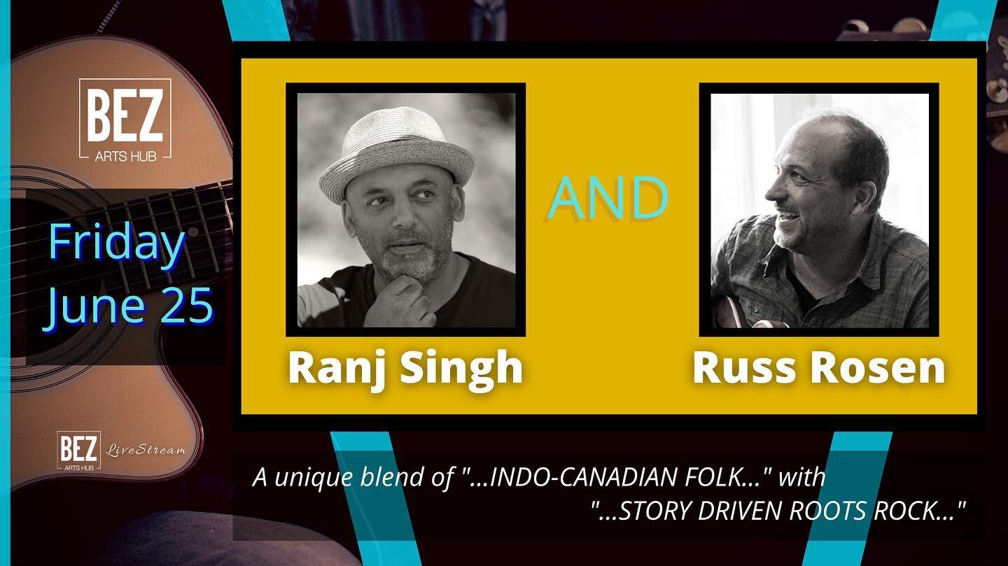 TONIGHT!! This season&rsquo;s Livestream finale! 
Russ Rosen and Ranj Singh! 🙌🏼😎
&bull;
Click the link in our bio to purchase your Live Stream tickets!!! 
&mdash;&mdash;&gt;@bezartshub
&bull;
&bull;
@creativebcs @music_bc @russellnorman @ranj.sing