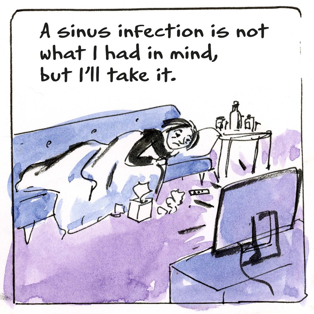Diary comic on sickness by graphic novelist K. Woodman-Maynard