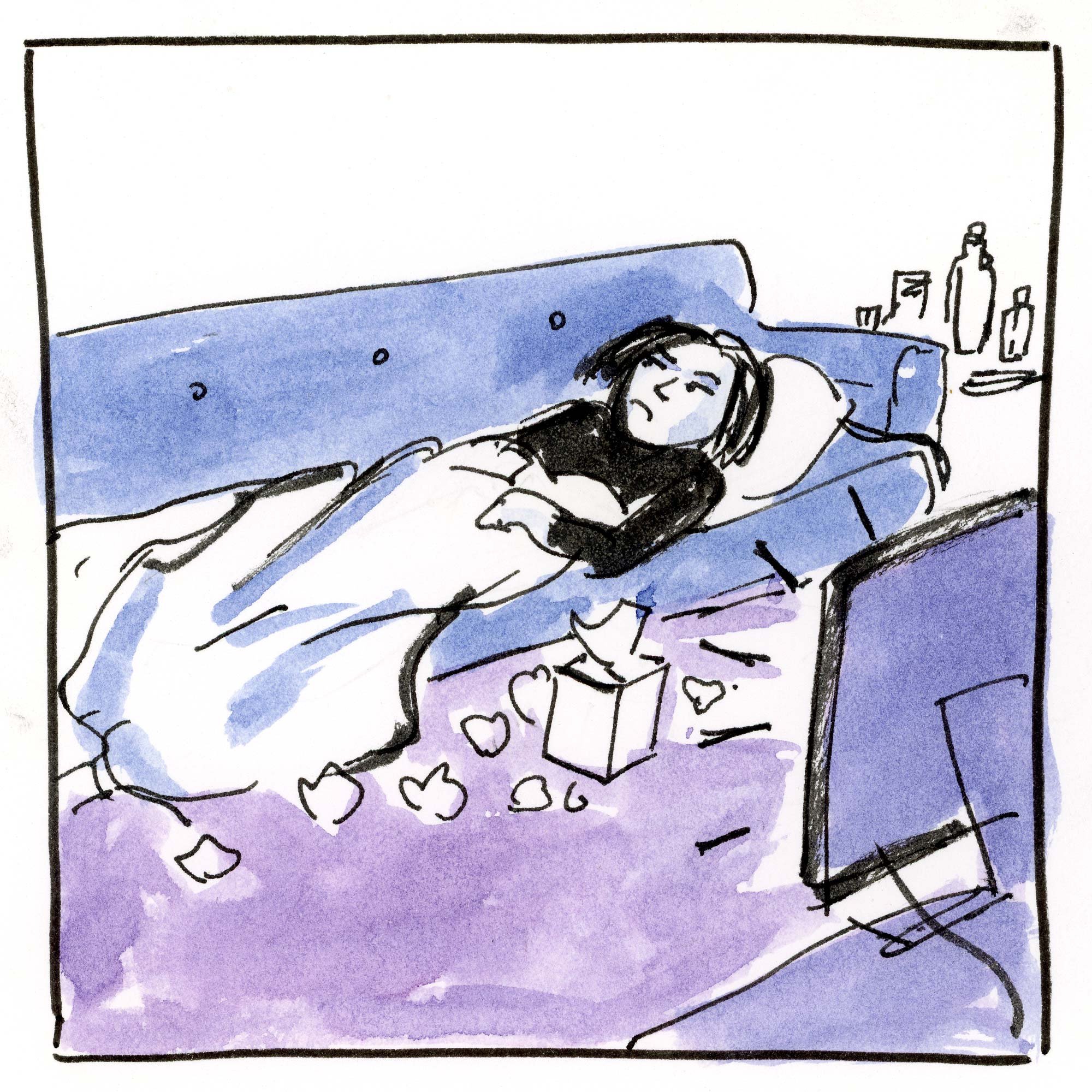 Diary comic on sickness by graphic novelist K. Woodman-Maynard