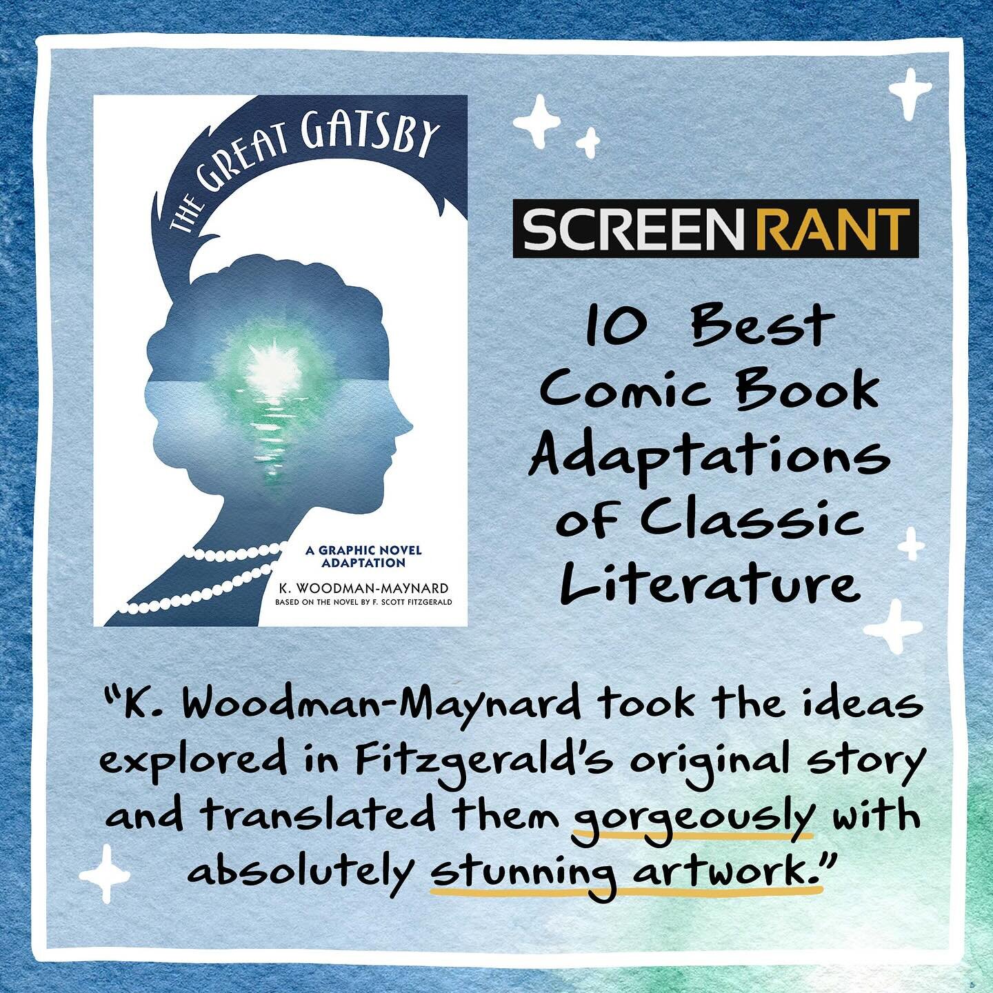 One thing I didn&rsquo;t appreciate when making my graphic novel adaptation of Gatsby was the evergreen nature of the book. Even three years after it came out, I was surprised this morning by this lovely review in @Screenrant and inclusion in a list 