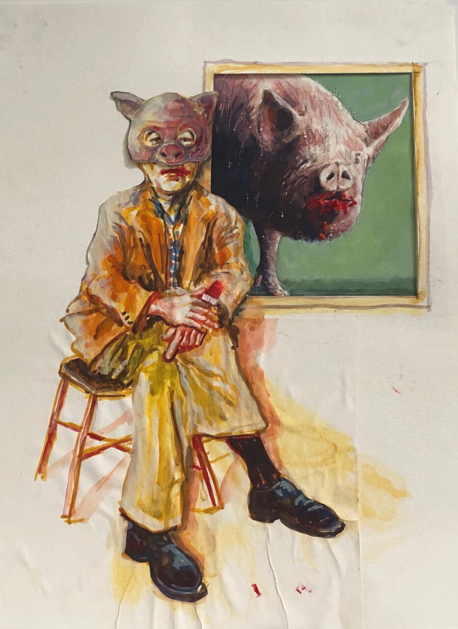Painter with Pig Mask