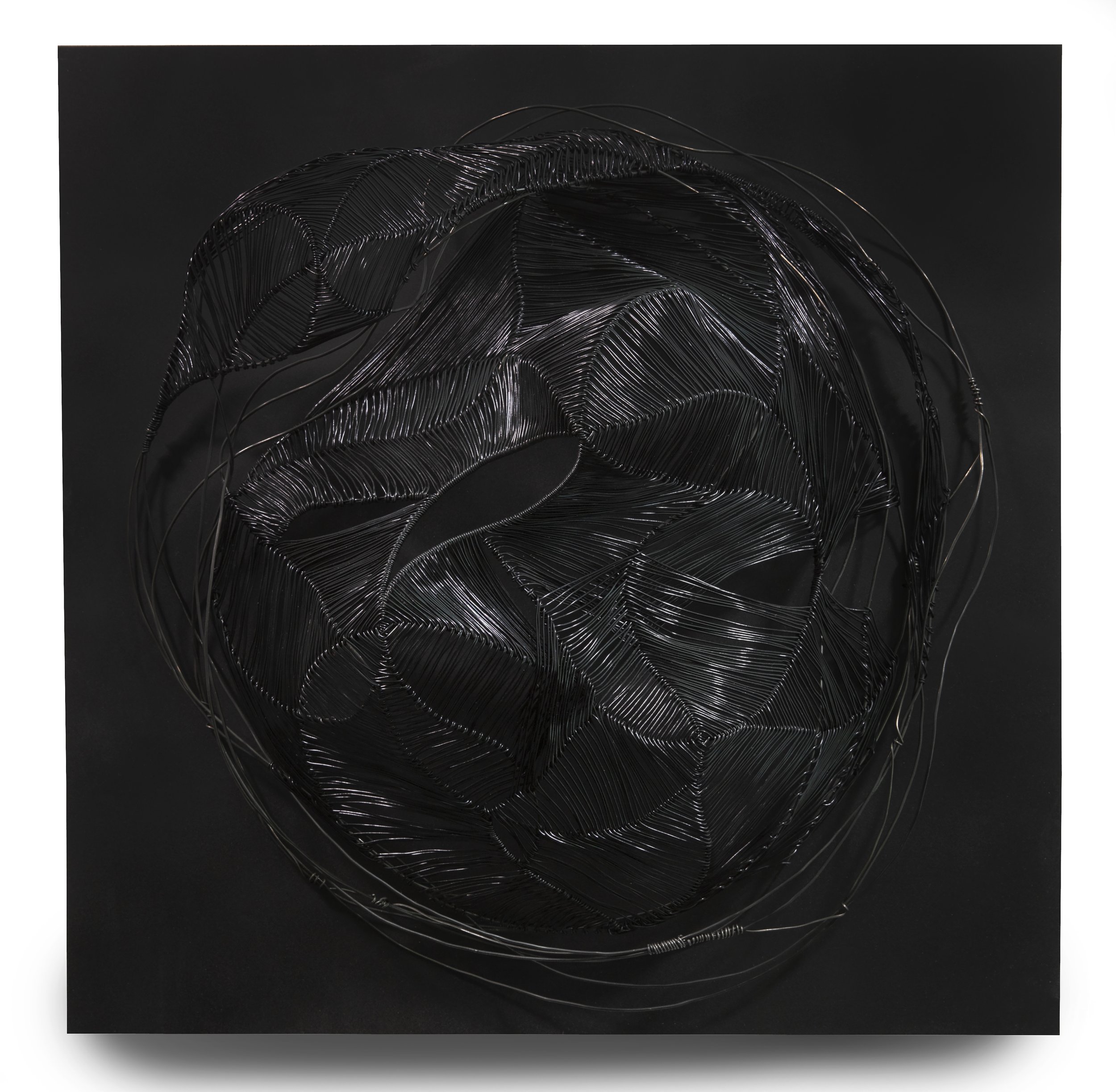   Walk Slowly - Nest in Black 2 , steel wire, aluminum wire, 18” x 18” x 7” 