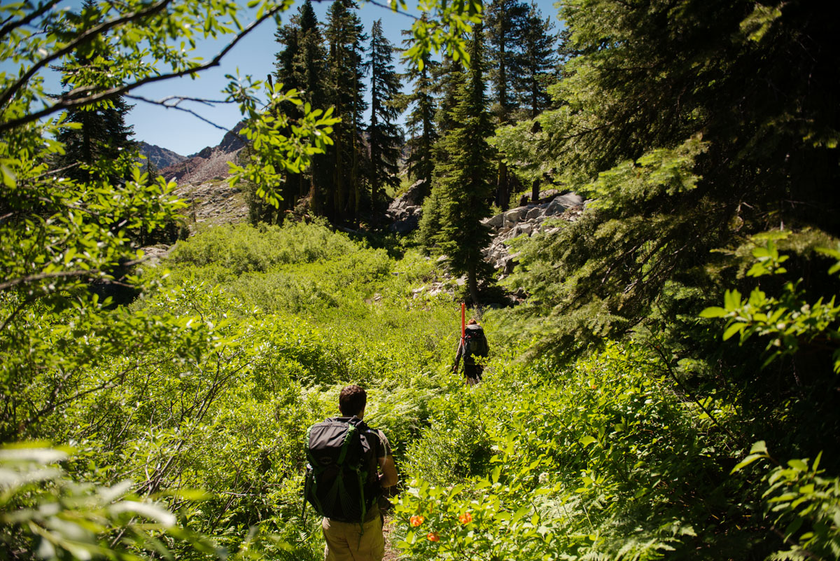 Backpacking up the Swift Creek Trail in the Trinity Alps Wilderness.
