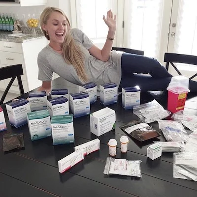 Jenica with all her infertility medication!
