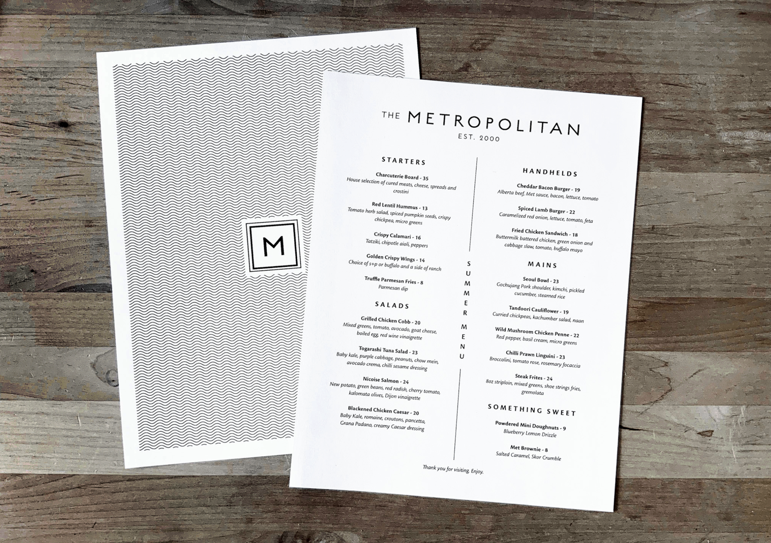 THE METROPOLITAN MENUS