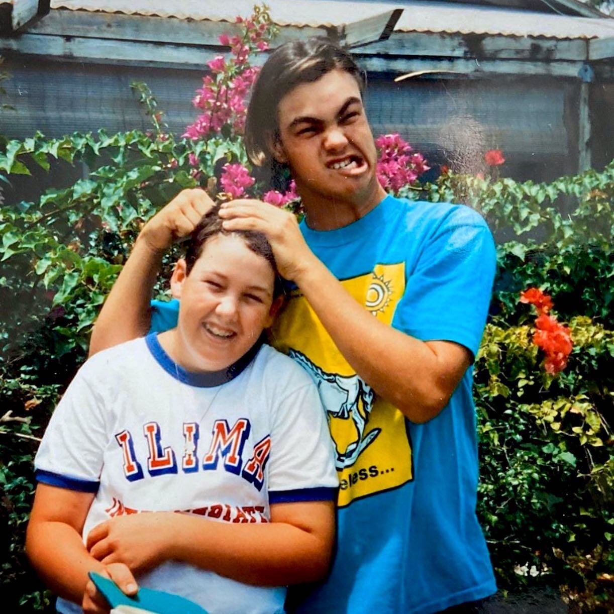 Messing around with my brother @brianfrancisball circa 1991, Ewa Beach, HI. Notice the @ilima_intermediate_school tshirt I&rsquo;m rockin! #tbt #throwback #throwbackthursday #brothers #hawaii #oahu #ilimaintermediate #ewabeach #aloha #ohana