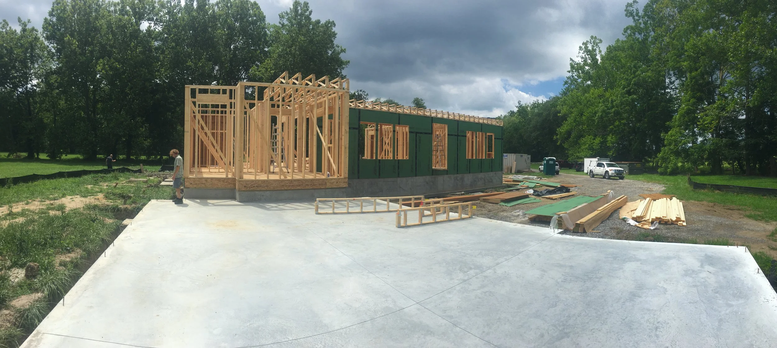 View from the garage of the first floor walls.