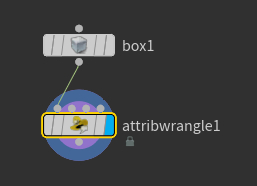 연결한 뒤에는 'attribwrangle1' 노드의 Display Flag 를 선택한다.