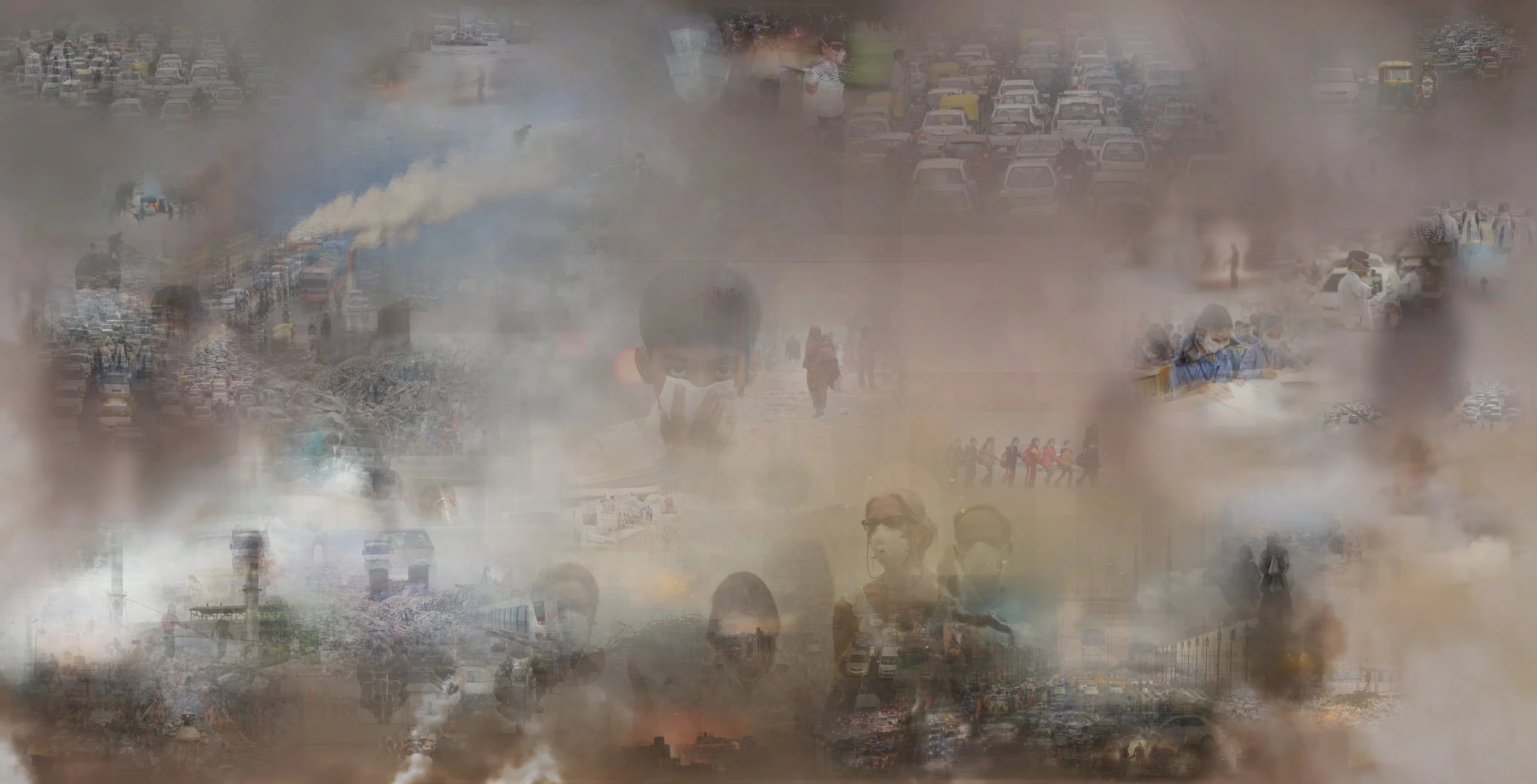 Lost Skies, Climate Change Through The Eyes Of A Believer Media: light box with artificial intelligence generated image Materials: AIEye artificial intelligence algorithm by Mihai Jalobeanu, canvas print, LED lighting (framed) Dimensions: 96x48x5 in
