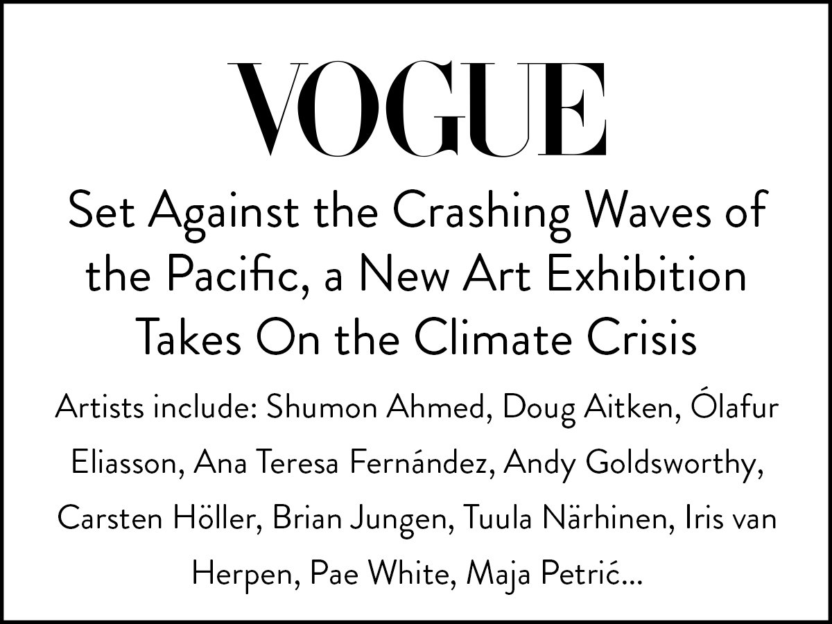 Art exhibition including the work of Maja Petric, Doug Aitken, Olafur Eliasson; featured in Vogue.