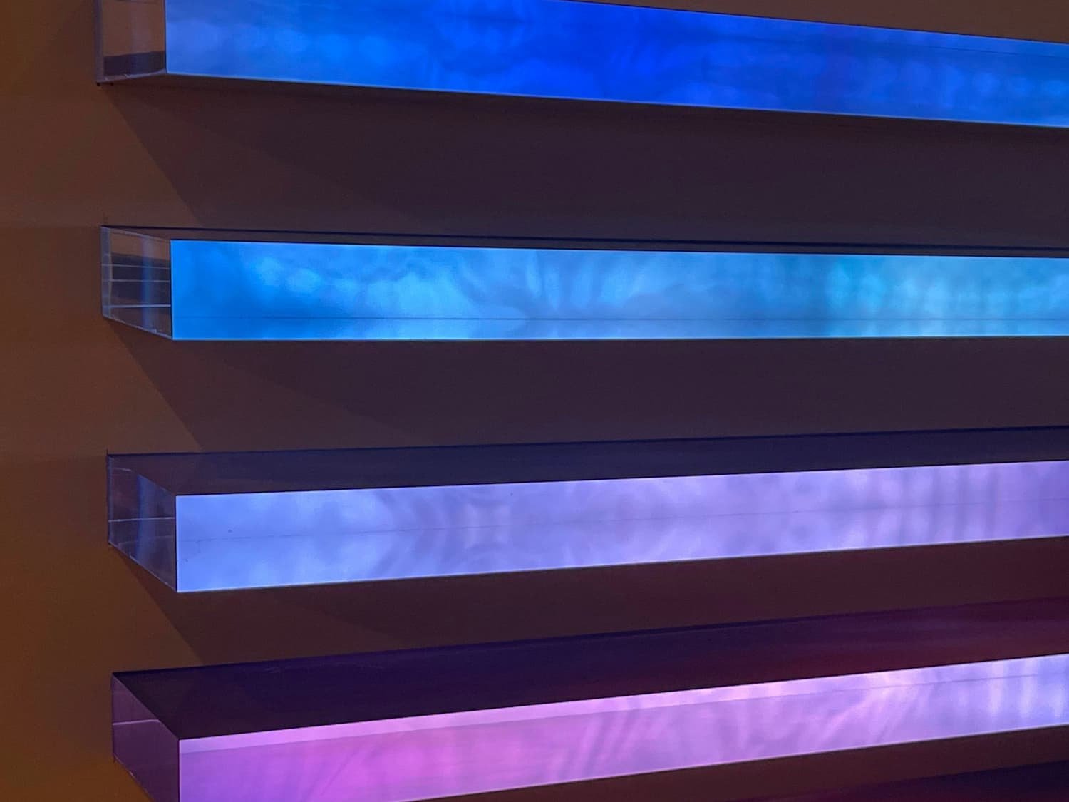 A close-up of the details of the optical filters in the dynamic light sculpture.