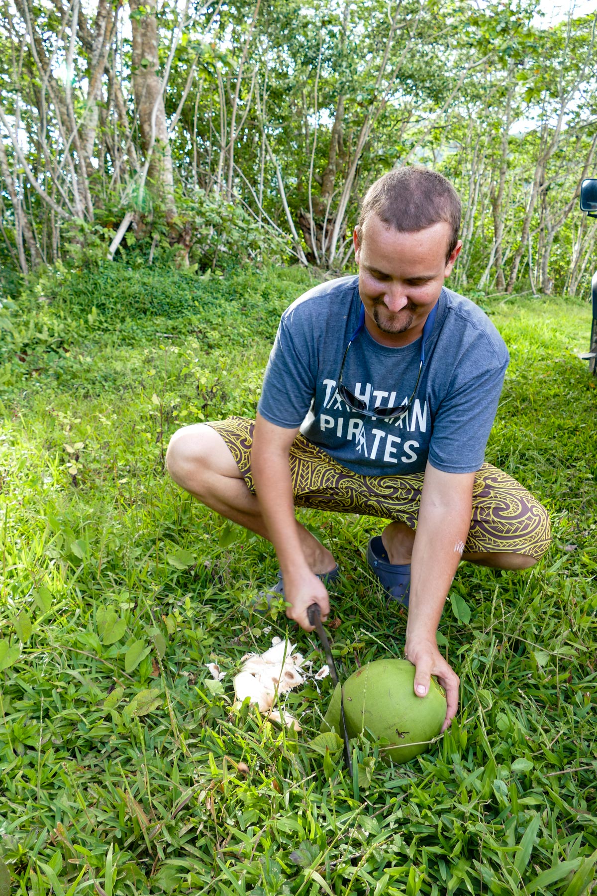 chopping coconut