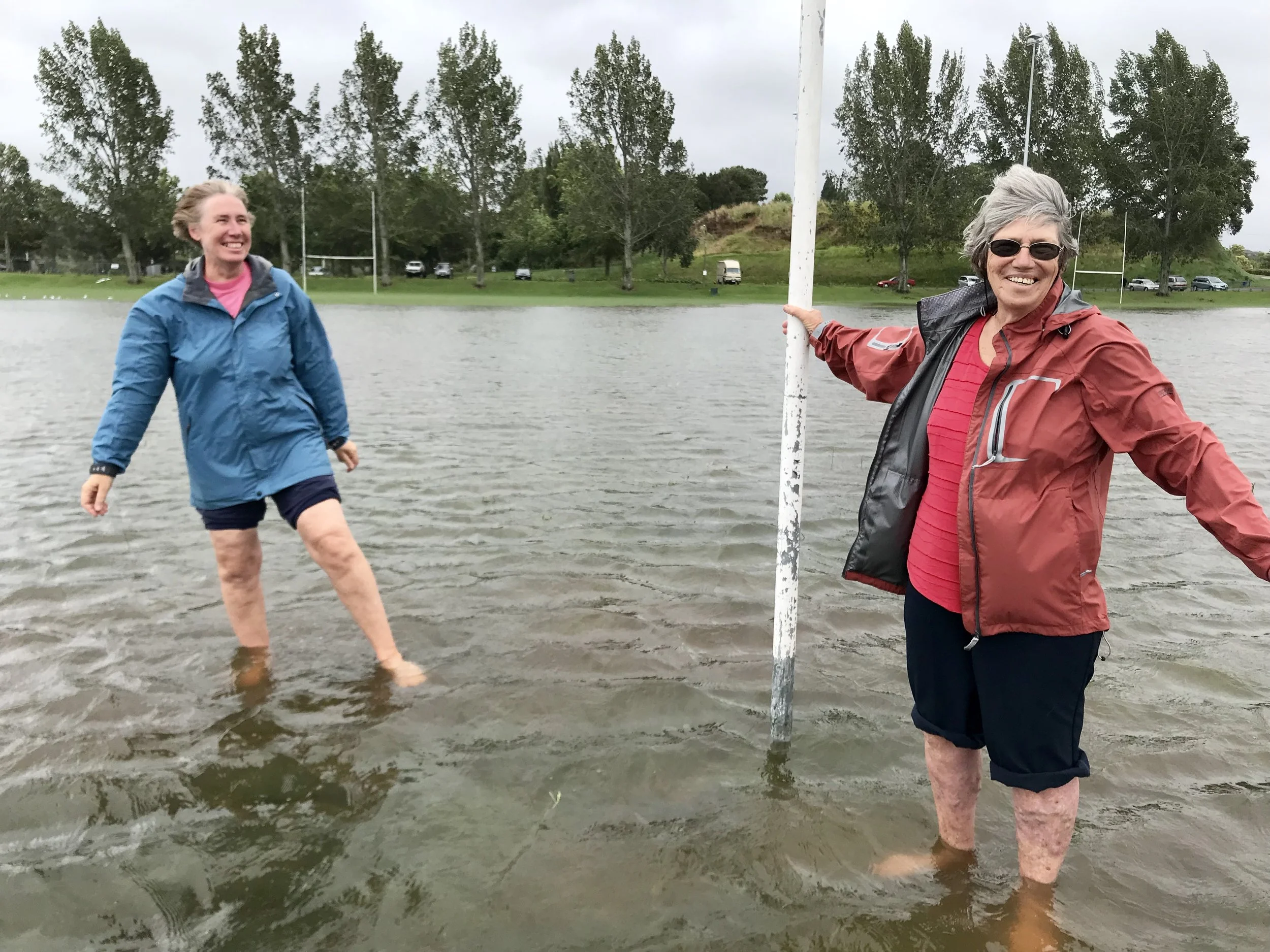  Girls playing on the flooded Memorial Field 