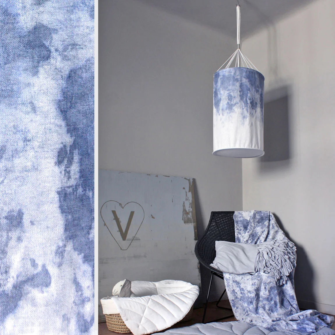 Shown above: Hand-Painted Lantern – Indigo