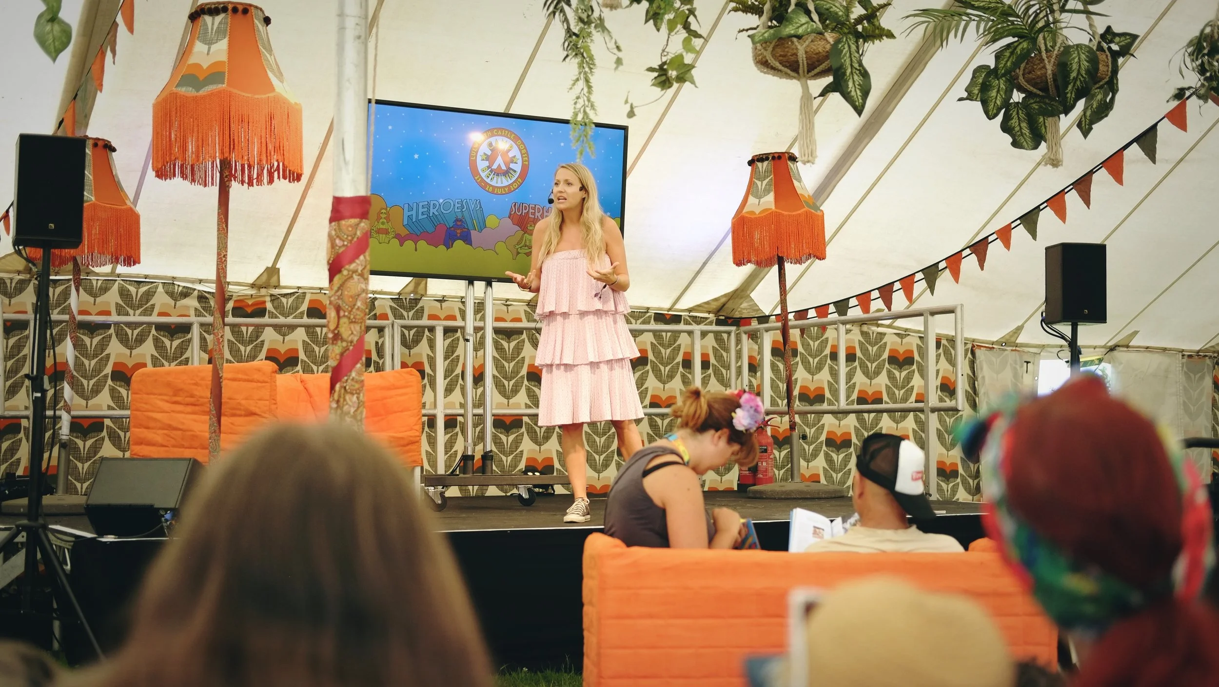 Kim Murray delivering a talk to parents at Bestival