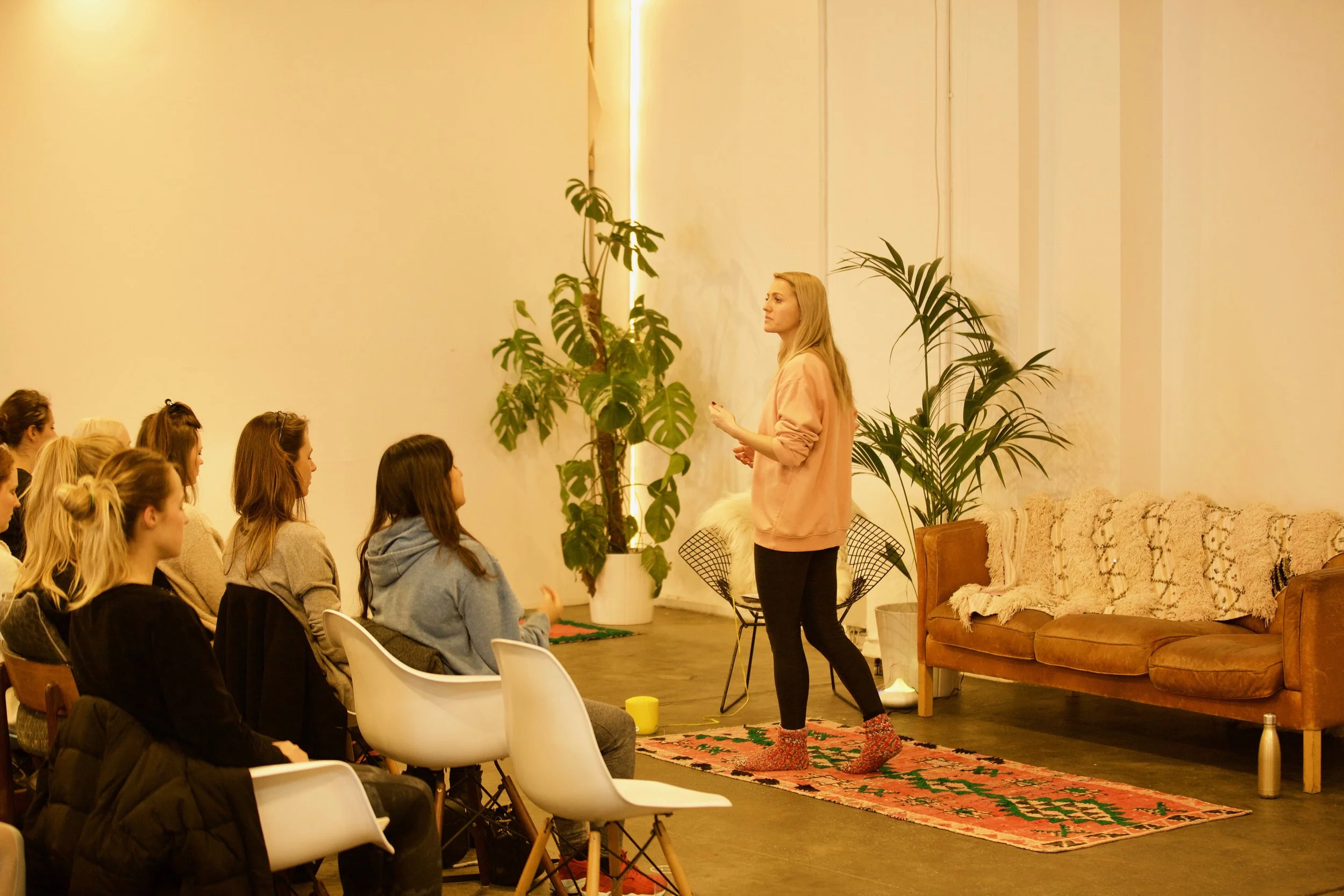 Kim Murray leading a talk about how to reduce stress and anxiety