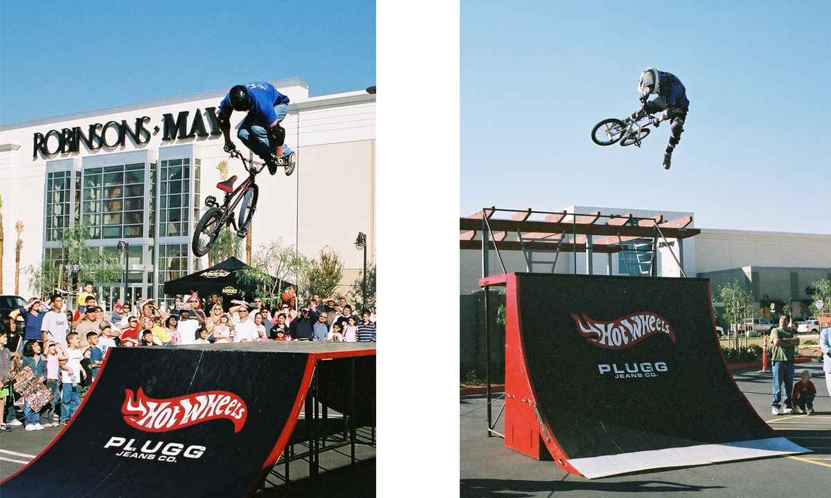Unleashed BMX team performing for customers at Robinsons-May department store.