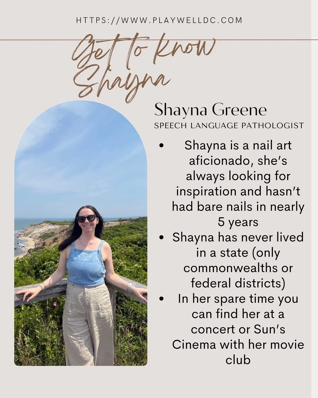 Get to know another awesome SLP here at Playwell! Our incredible Shayna! 💗