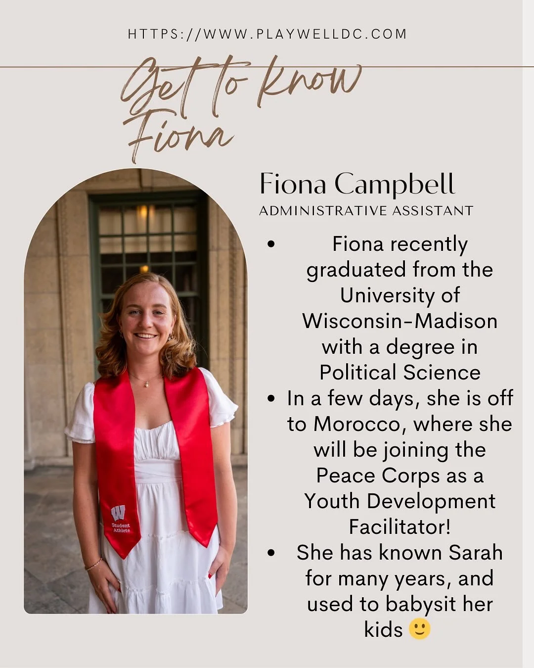 Get to know Fiona! One of the members of the admin team here at Playwell!
