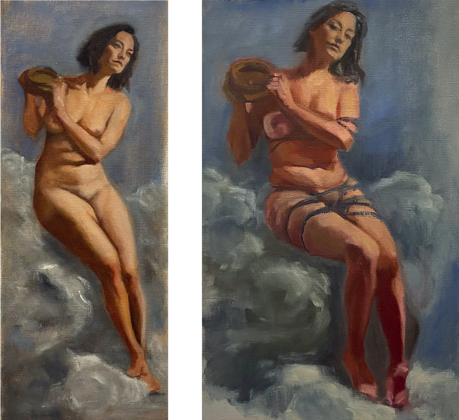 Preparatory oil painting sketches for painting of Reclamation by Sofia Zuluaga