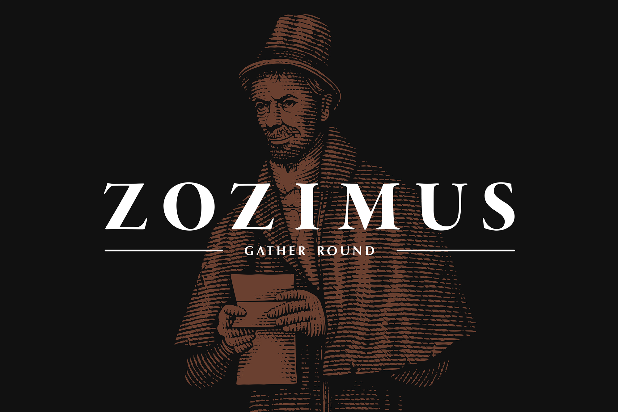 Zozimus is a high-end cocktail bar and restaurant located on the ground floor of Centenary house, Anne's Lane in Dublin. It is named in honour of the Irish street poet Michael J Moran (1794–1846), popularly known as Zozimus . We were tasked with helping reposition the Zozimus brand, which previously had no obvious connection to the Dublin street poet other than the naming of the premises. With the creation of a custom woodcut style illustration, based on historical depictions of the poet, there was now a recognisable character for the brand to take ownership of. Along with the illustration, we developed a new wordmark and a range of printed material, including a brand story book, all of which were considerate of the era in which Zozimus lived. Brand identity created at Grandson .