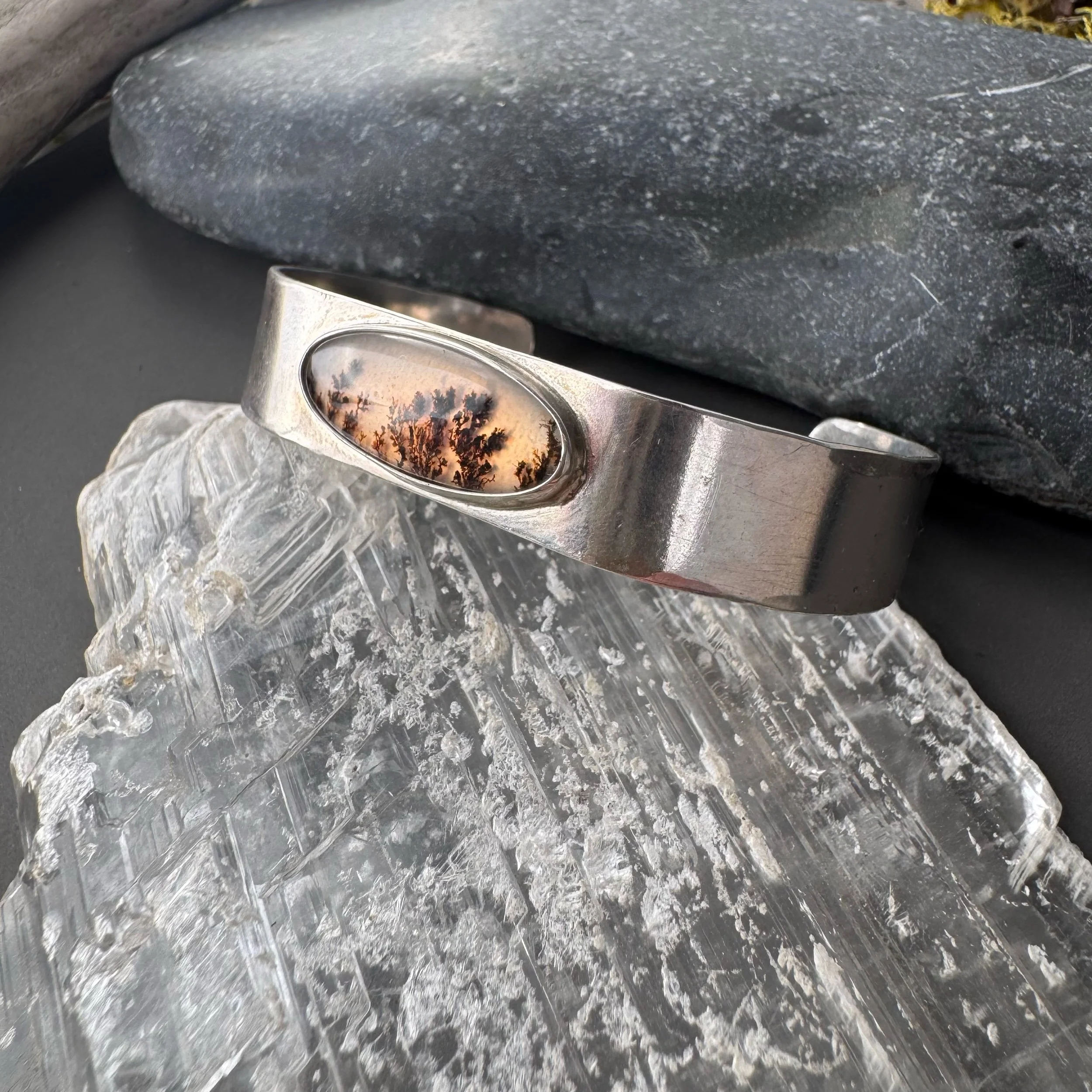handfabricated dendritic agate and sterling silver cuff bracelet