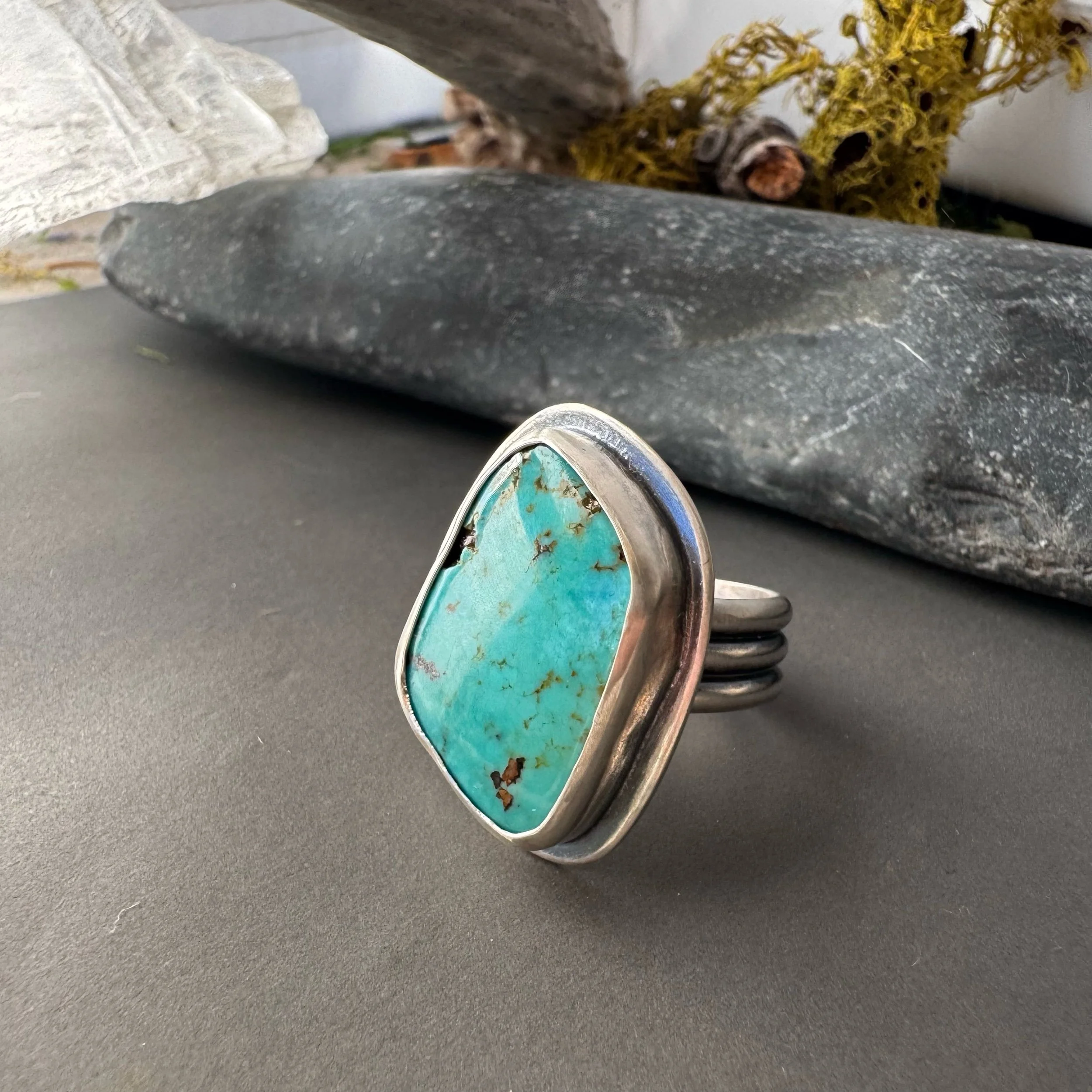 Chuncky Natural Turquoise and Sterling Silver Statement Ring