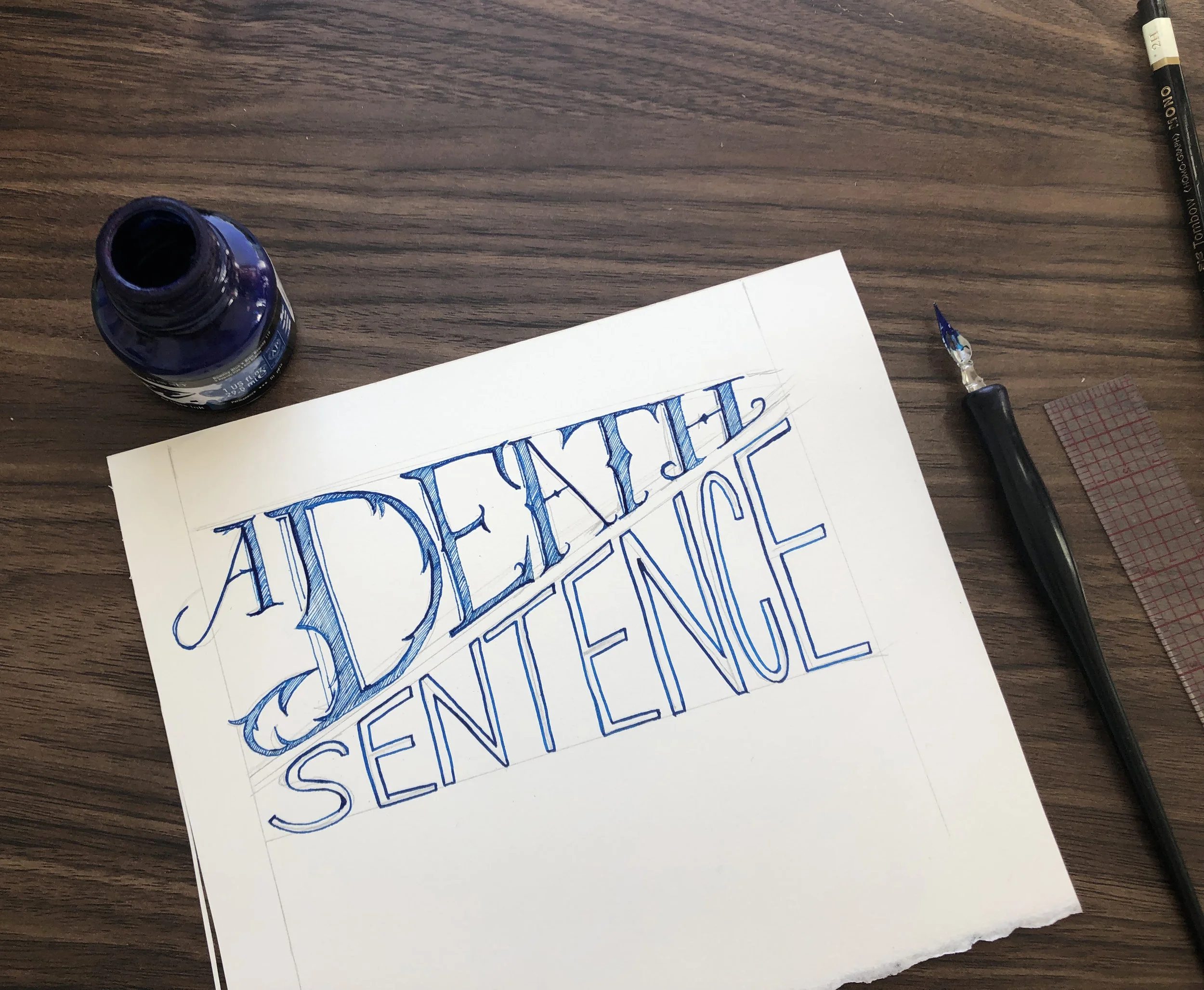 Simple tools of a nib pen and acrylic ink, which I love working with.