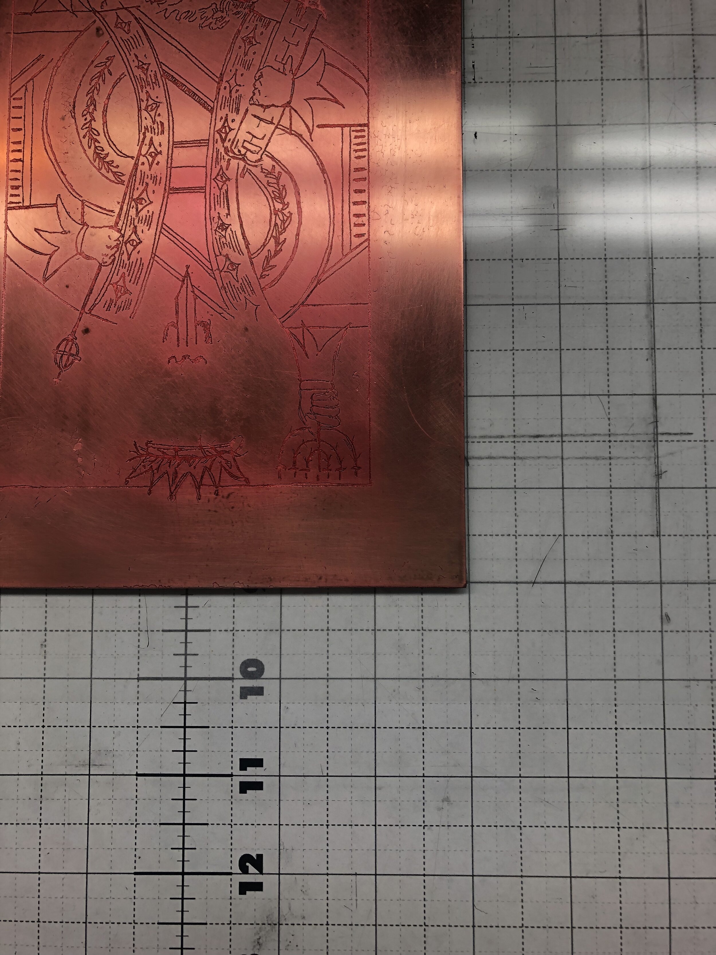  Second plate on press bed after 30 min line etch 